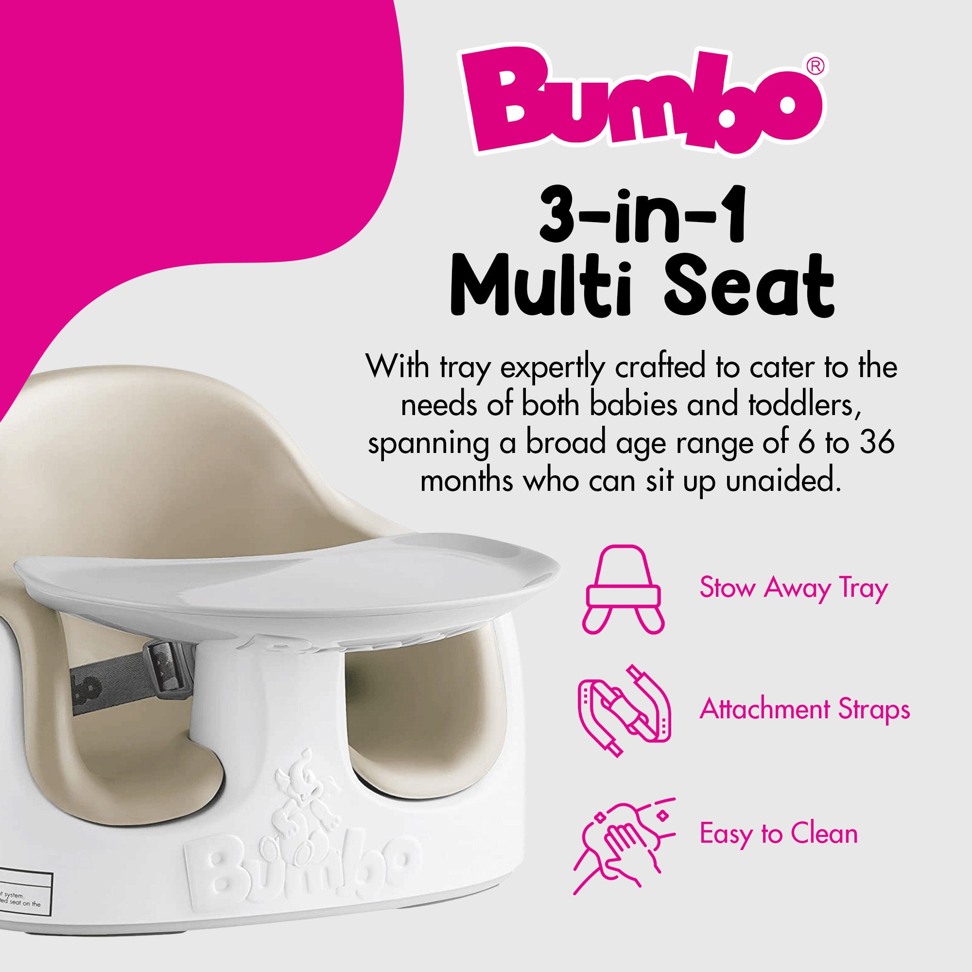 Bumbo Baby Toddler Foam Multi Seat with Tray and Buckle Straps, Taupe (Open Box)
