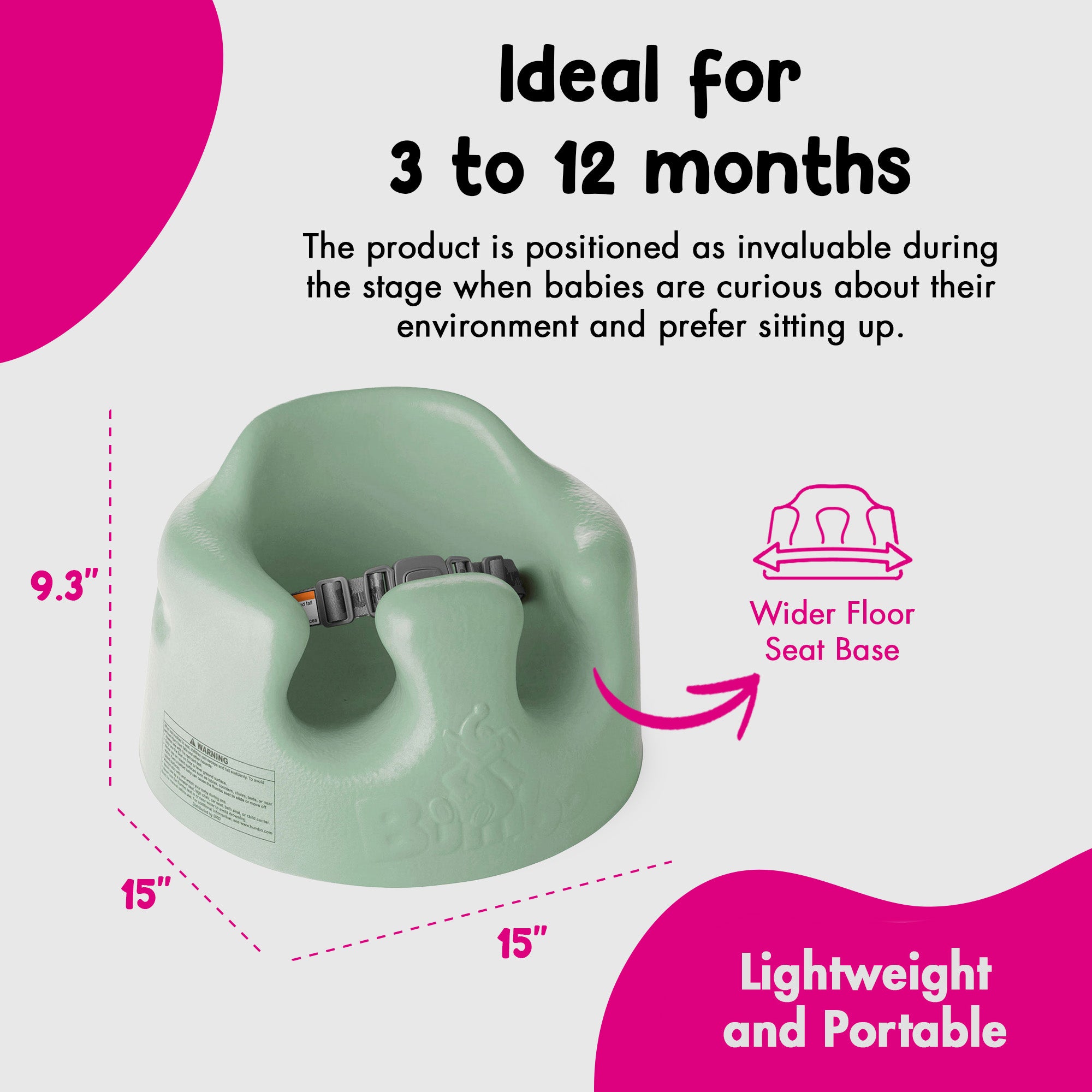 Bumbo Baby Soft Foam Wide Floor Seat with Adjustable Harness, 3 Pack, Hemlock - VMInnovations