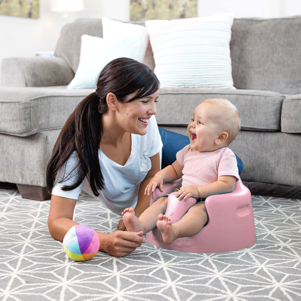 Bumbo Baby Infant Soft Foam Floor Seat w/ Play Top Tray Attachment, Living Coral