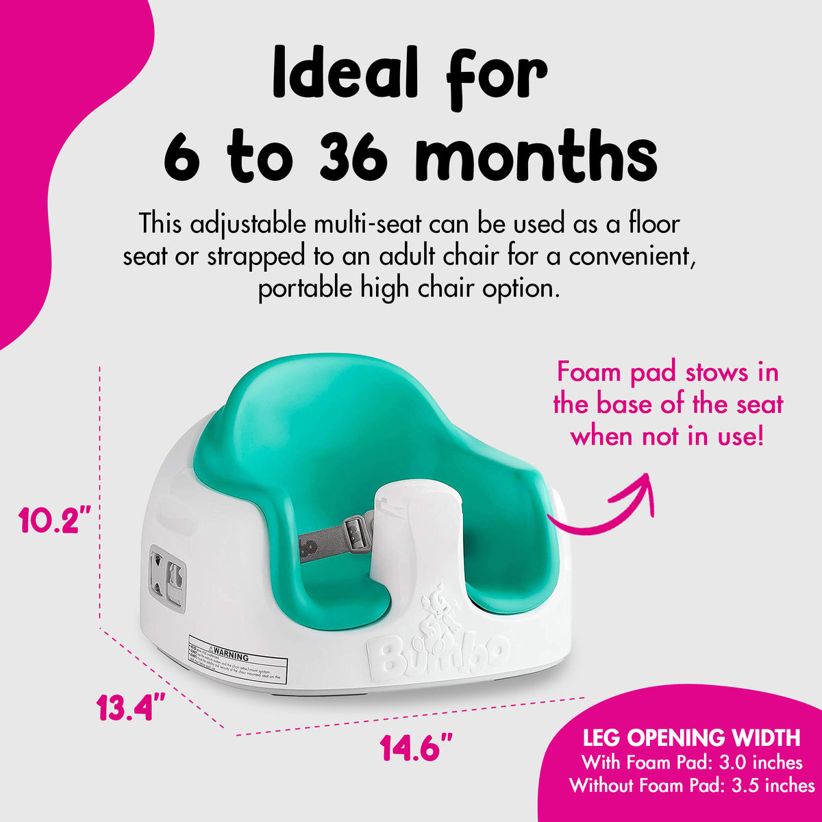 Bumbo Baby Toddler Adjustable 3-in-1 Booster Seat/High Chair and Tray, Aqua - VMInnovations