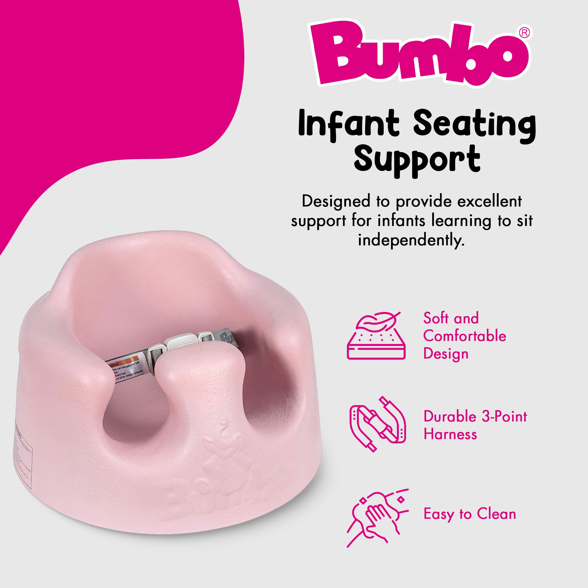 Bumbo Infant Floor Seat Baby Sit Up Chair with Harness, Cradle Pink (Open Box)