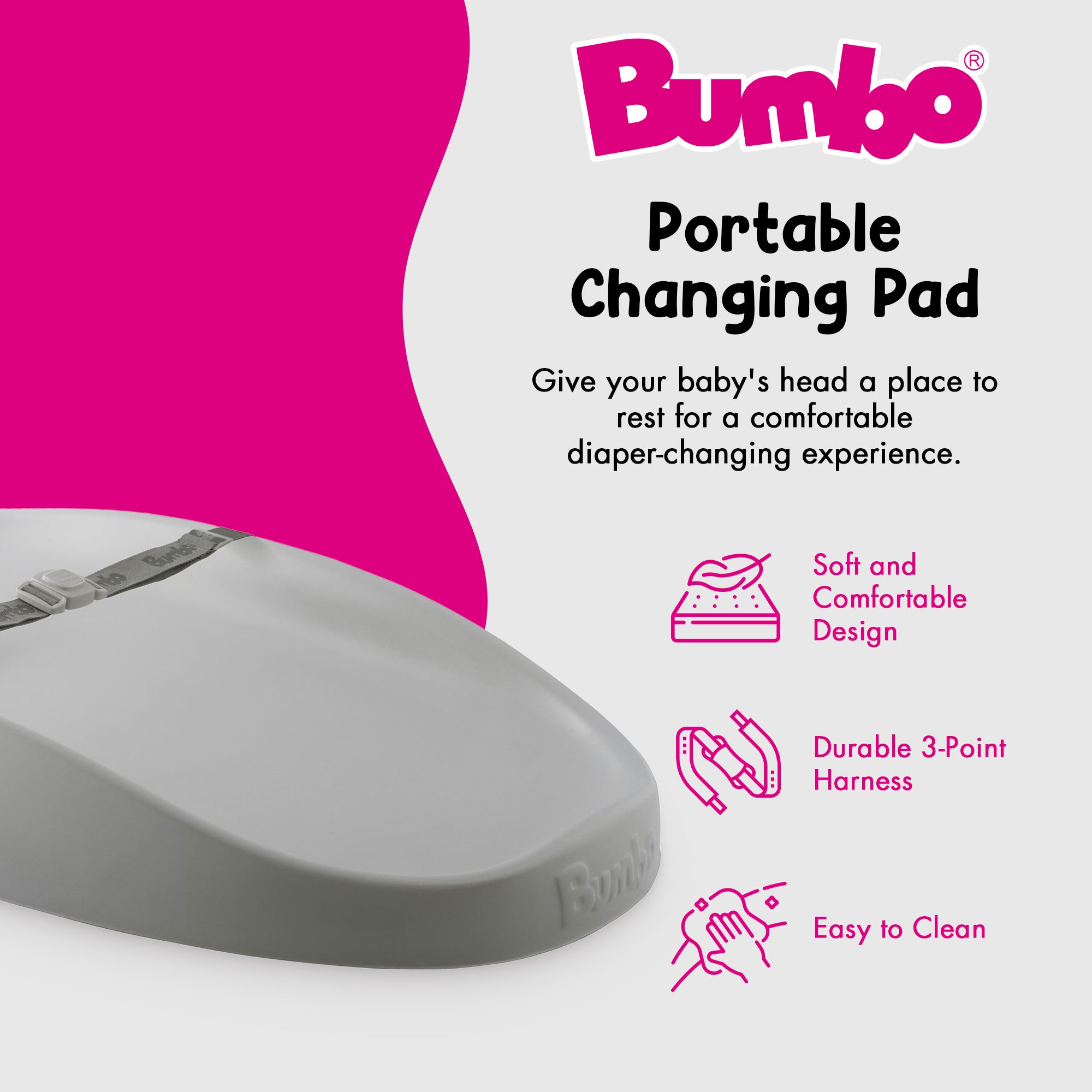 Bumbo Baby Infant Soft Foam Changing Pad with Restrain Belt, Gray (Used)