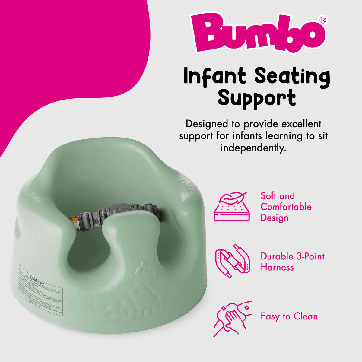 Bumbo Baby Infant Soft Foam Floor Seat with 3 Point Adjustable Harness, Hemlock (For Parts)