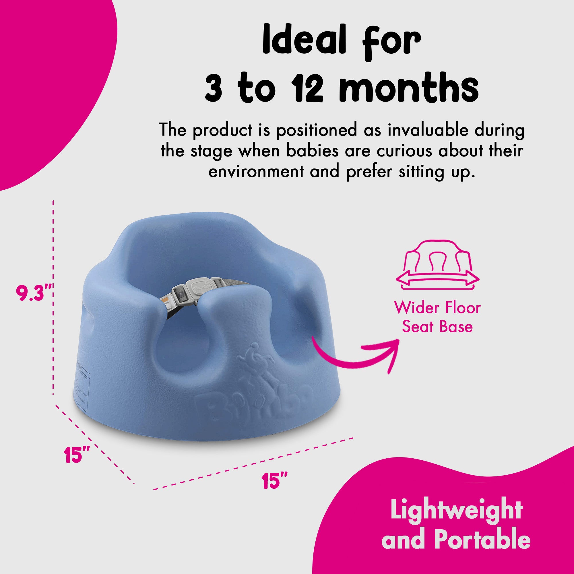 Bumbo Baby Soft Foam Wide Floor Seat w/3 Point Adjustable Harness, 2 Pack, Blue - VMInnovations