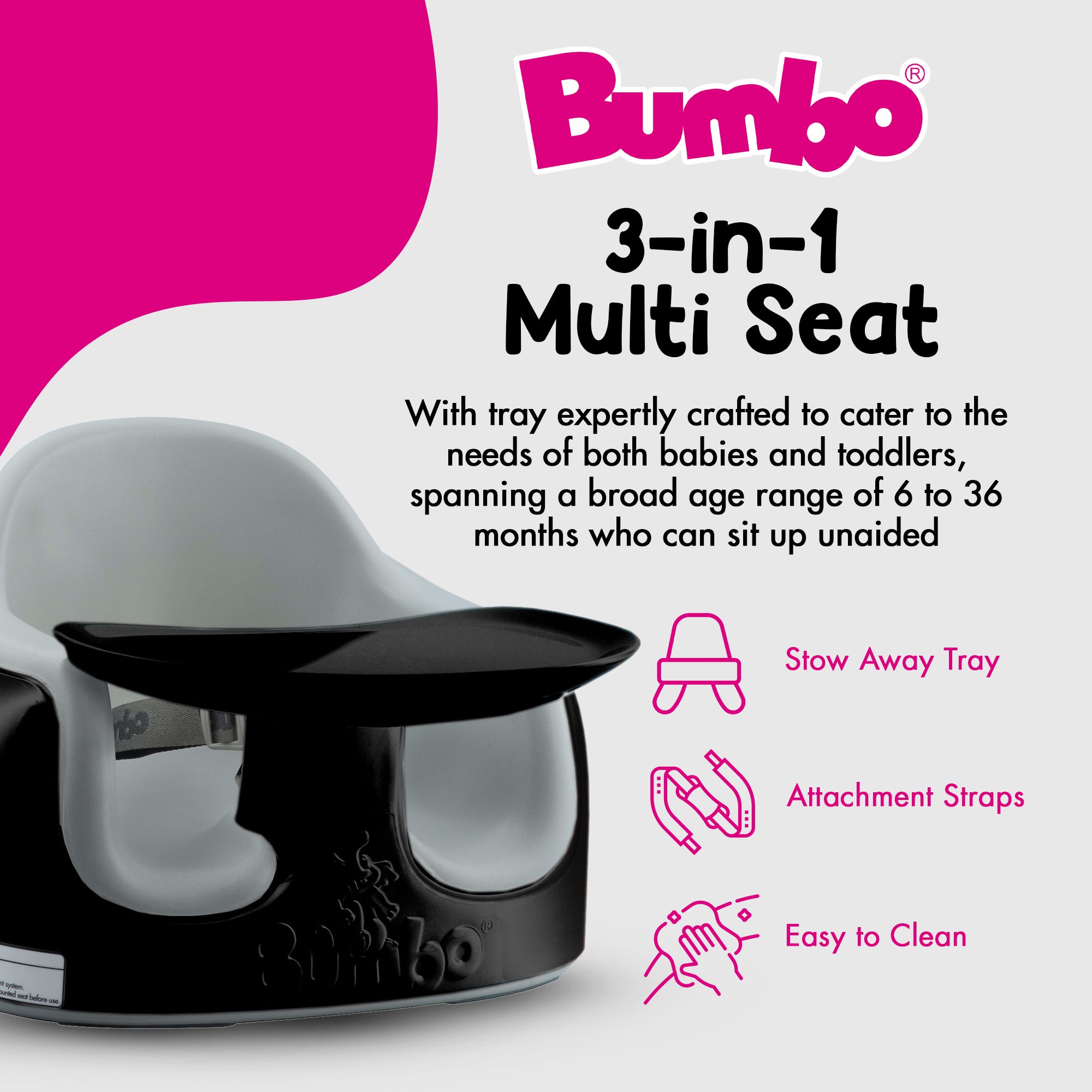 Bumbo Toddler Multi Seat 3-in-1 Booster High Chair and Tray, Black/Monsoon