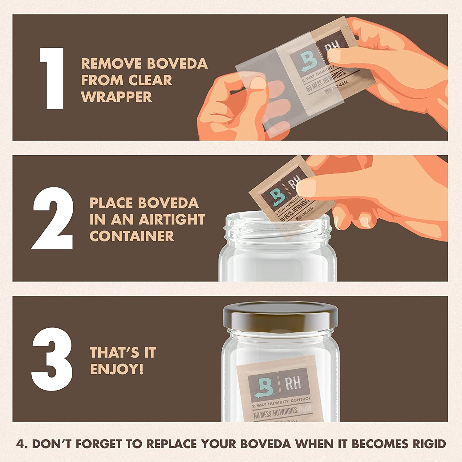 Boveda BV62187 67 Gram Humidity Control Pack 62% RH 2-Way Herbal Preservative - VMInnovations