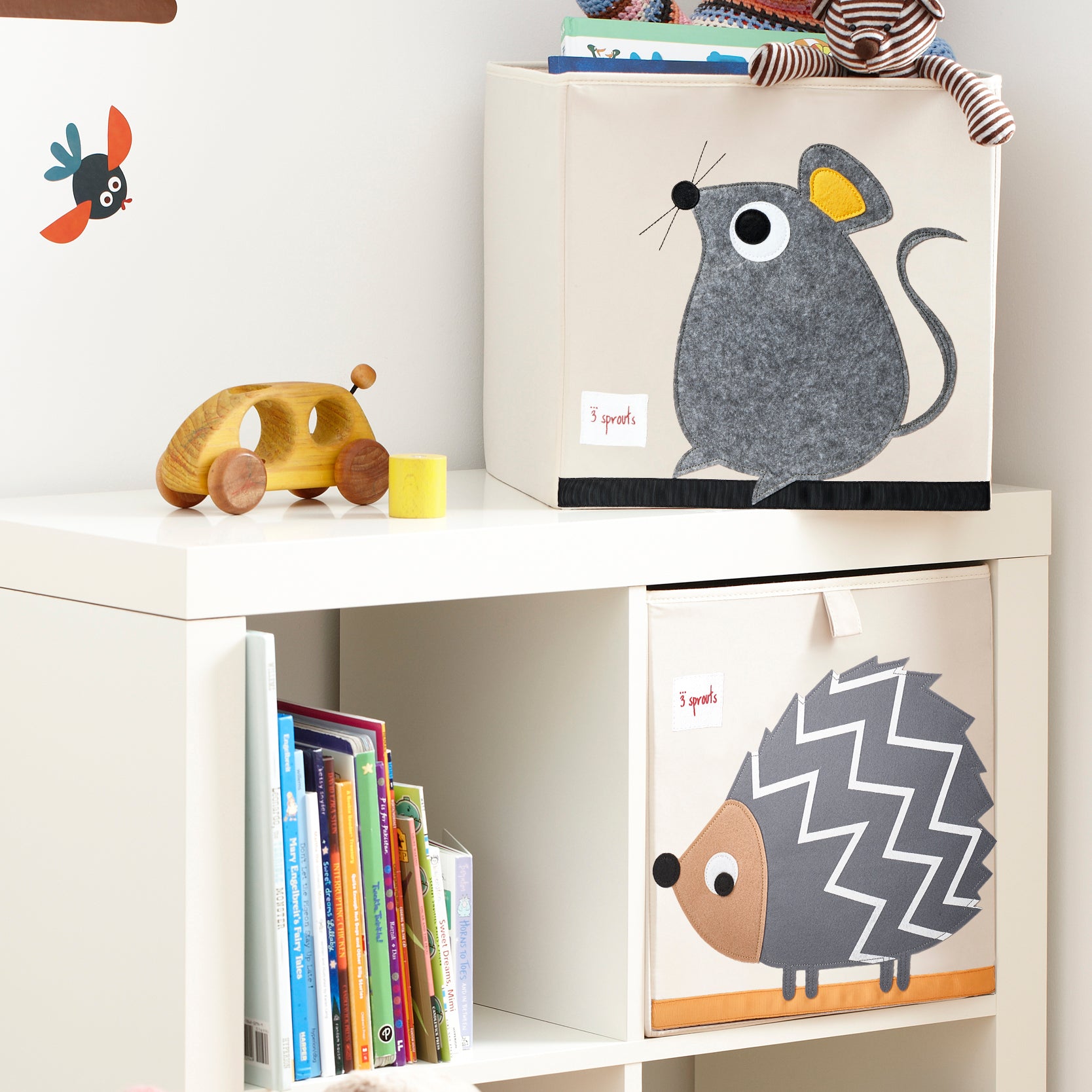 3 Sprouts Toddler Foldable Fabric Storage Cube Box Storage Bins, Cat/Dog/Mouse