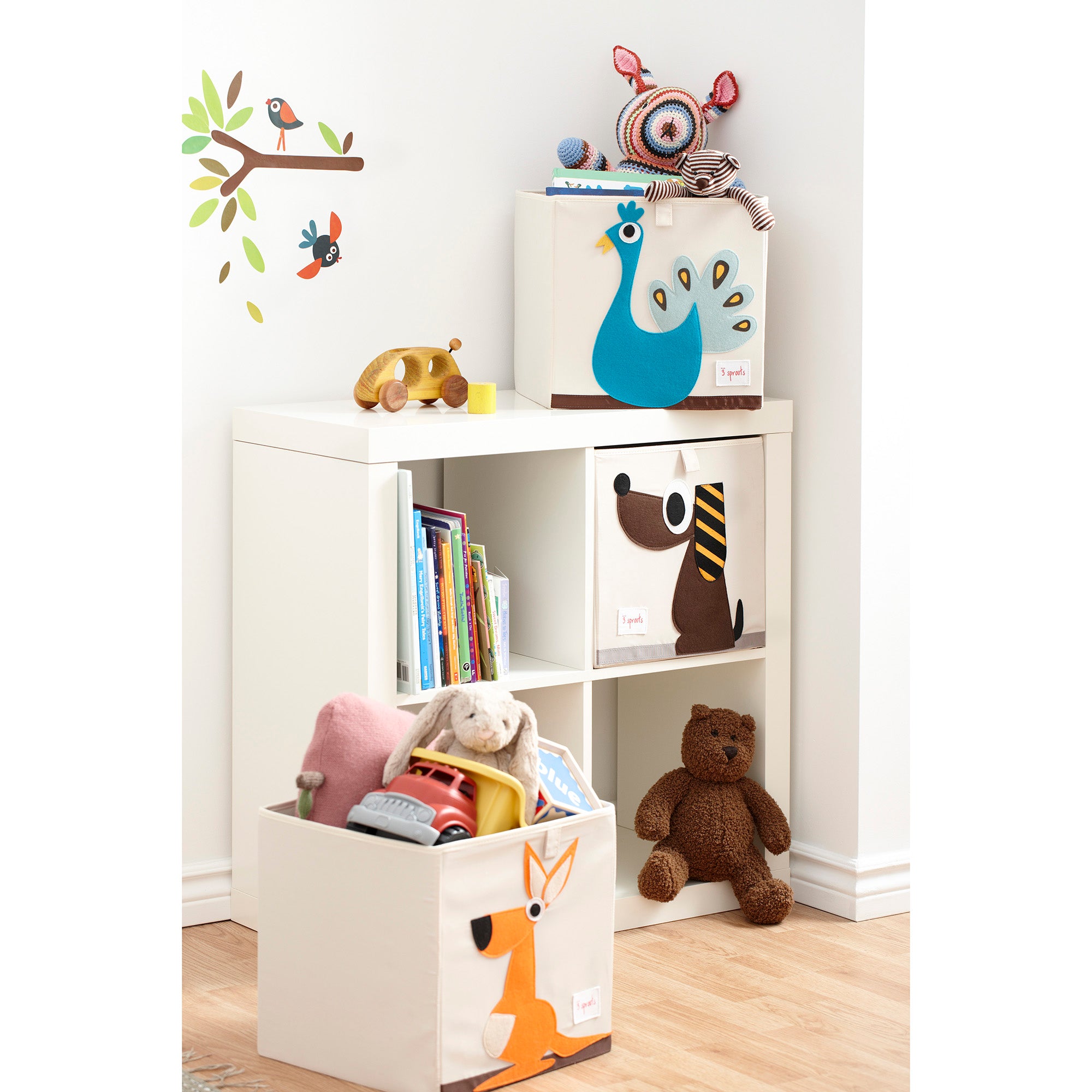 3 Sprouts Children's Fabric Storage Cube Box Soft Toy Bin, Peacock (Open Box) - VMInnovations