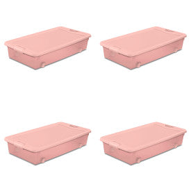 Sterilite 56 Qt Wheeled Under Bed Storage Container Plastic Bin, Blush, 8 Pack