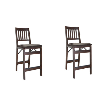 MECO Stakmore Fabric Seat Folding Counter Stools, Espresso (2 Pack) (Open Box)