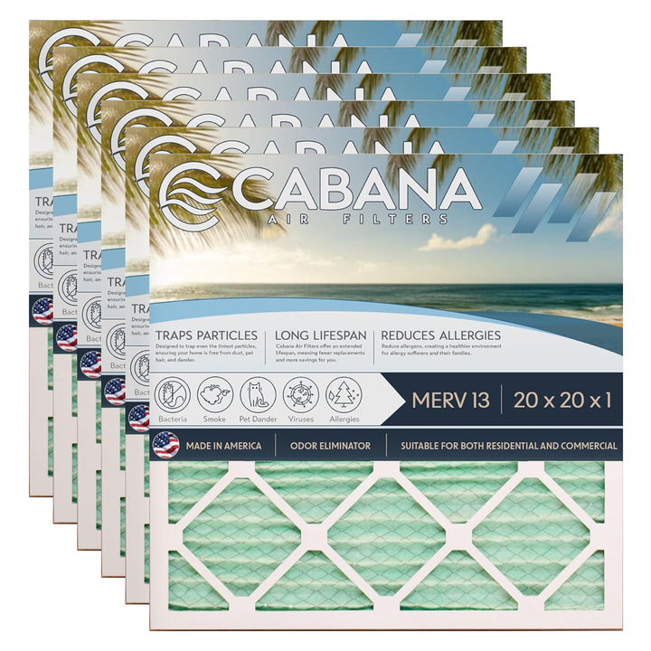 Cabana Air Filters 6 Pack HVAC Furnace Air Filters, MERV 13, 20 x 20 x 1, White - VMInnovations