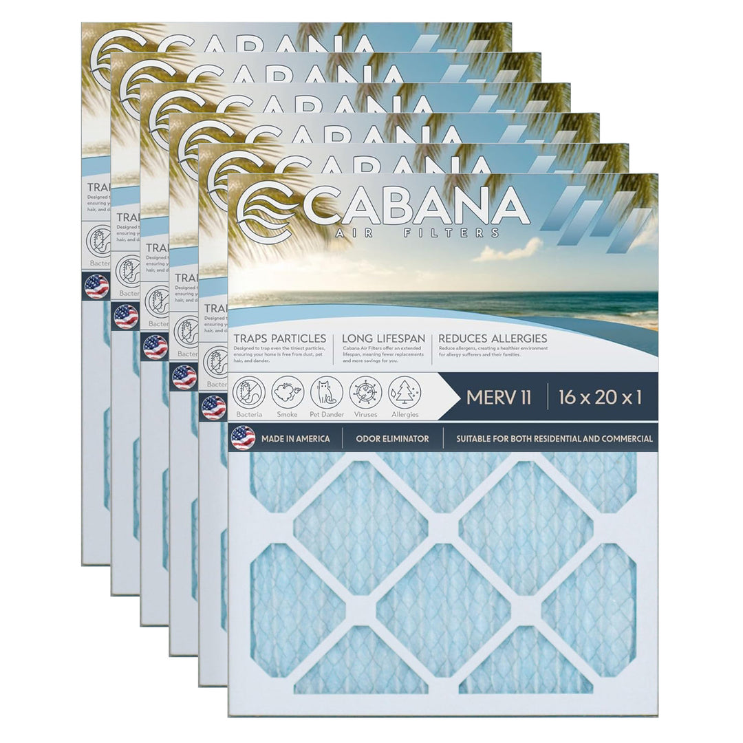 Cabana Air Filters 6 Pack HVAC Furnace Air Filters, MERV 11, 16 x 20 x 1, White - VMInnovations