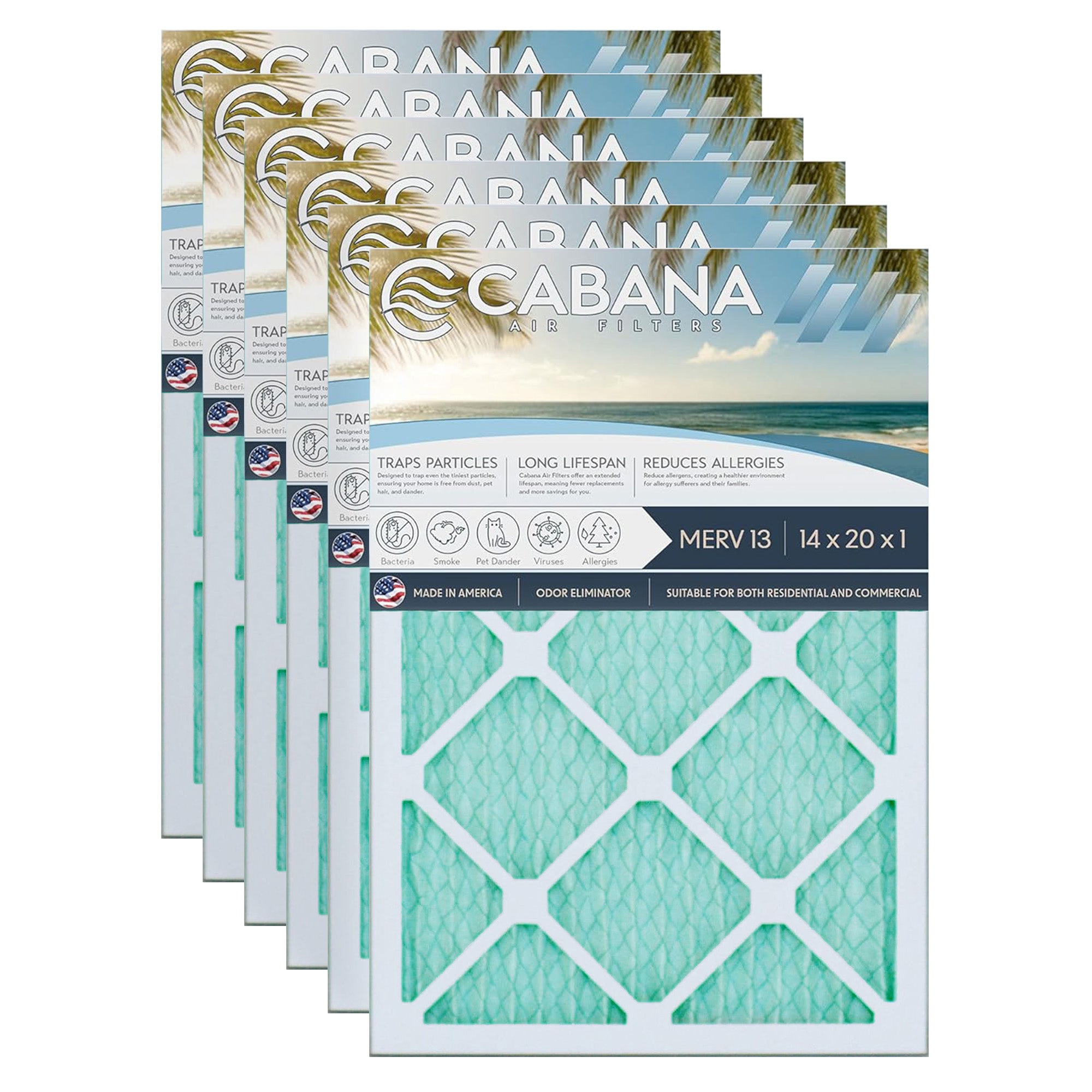 Cabana Air Filters 6pk HVAC Furnace Air Filters, MERV 13, 14 x 20 x 1 (Open Box) - VMInnovations