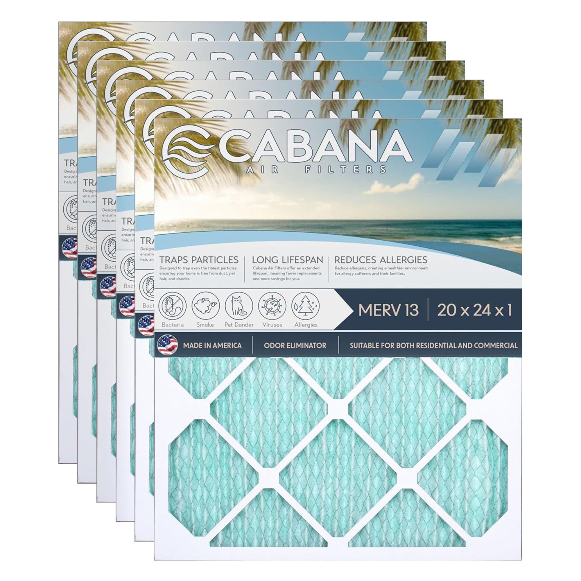Cabana Air Filters 6 Pack HVAC Furnace Air Filters, MERV 13, White (Open Box)