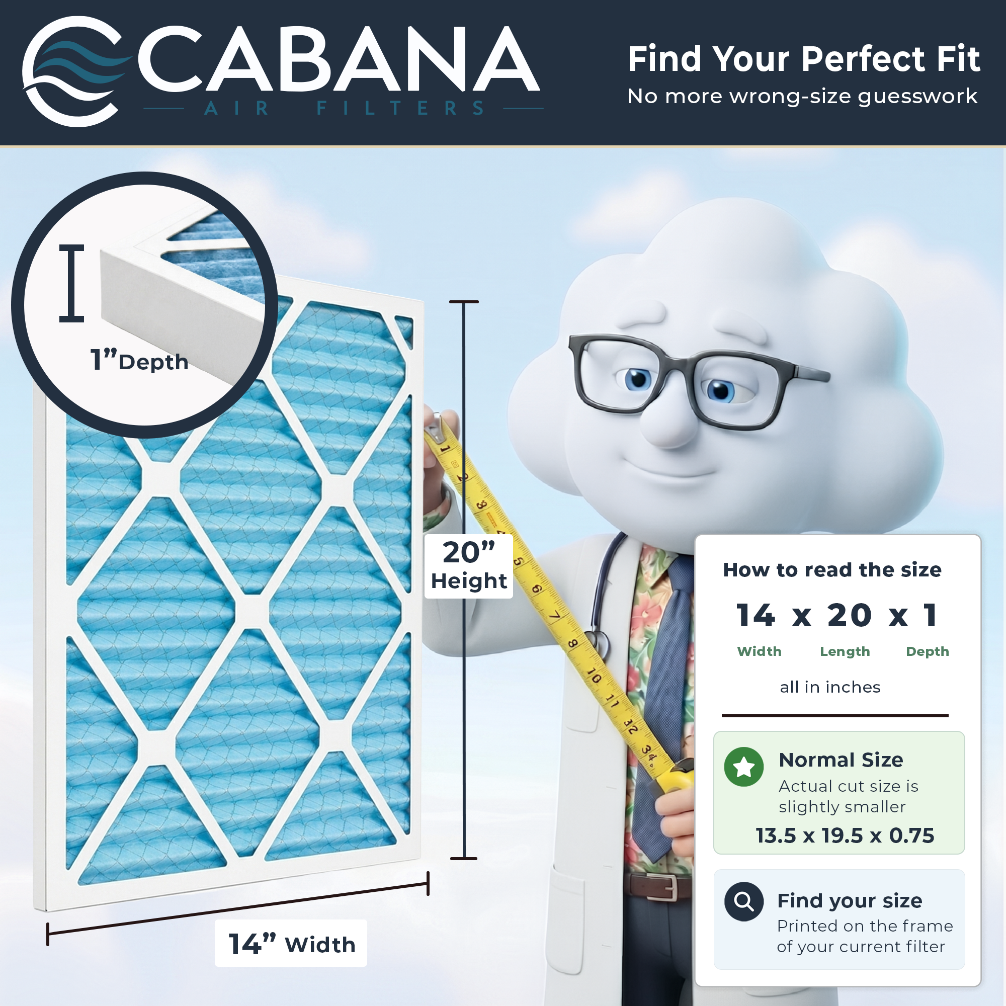 Cabana Air Filters 6 Pack HVAC Furnace Air Filters, MERV 11, 14 x 20 x 1, White