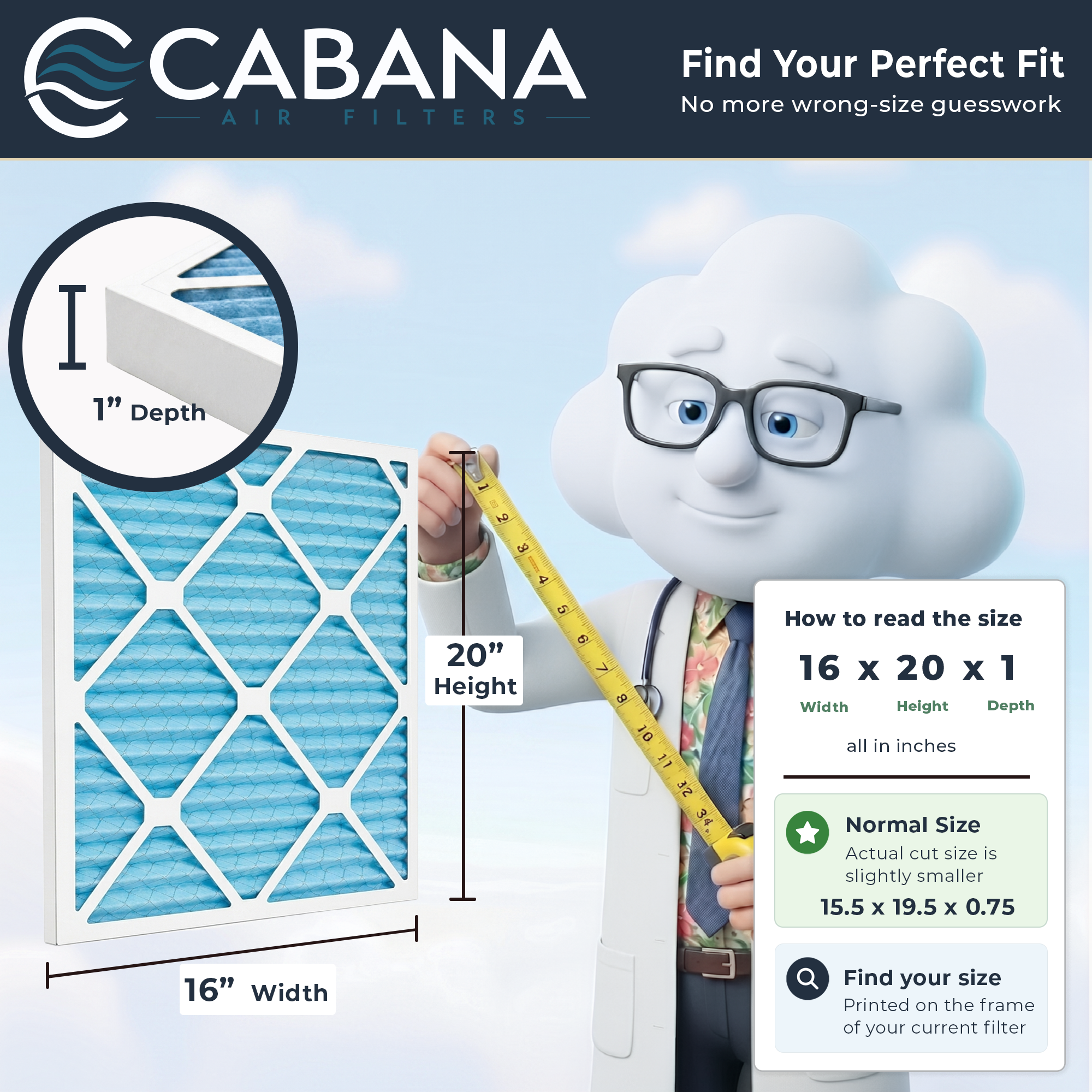 Cabana Air Filters 6 Pack HVAC Furnace Air Filters, MERV 11, 16 x 20 x 1, White