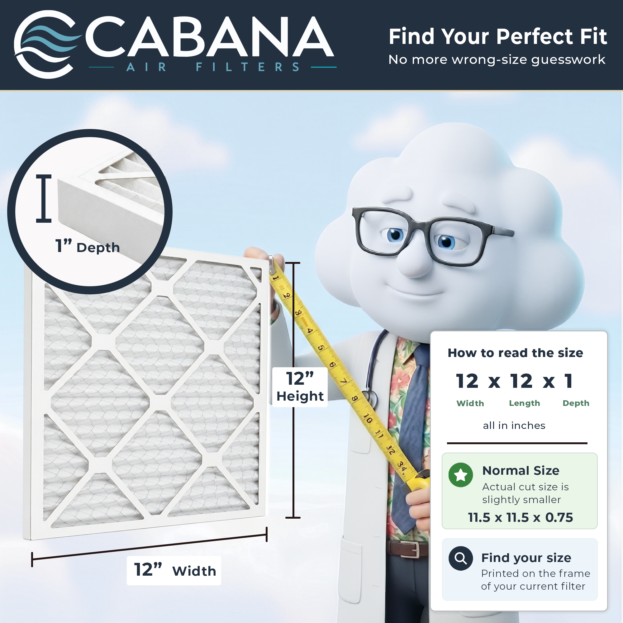 Cabana Air Filters 6 Pack HVAC Furnace Air Filters, MERV 8, 12 x 12 x 1, White - VMInnovations