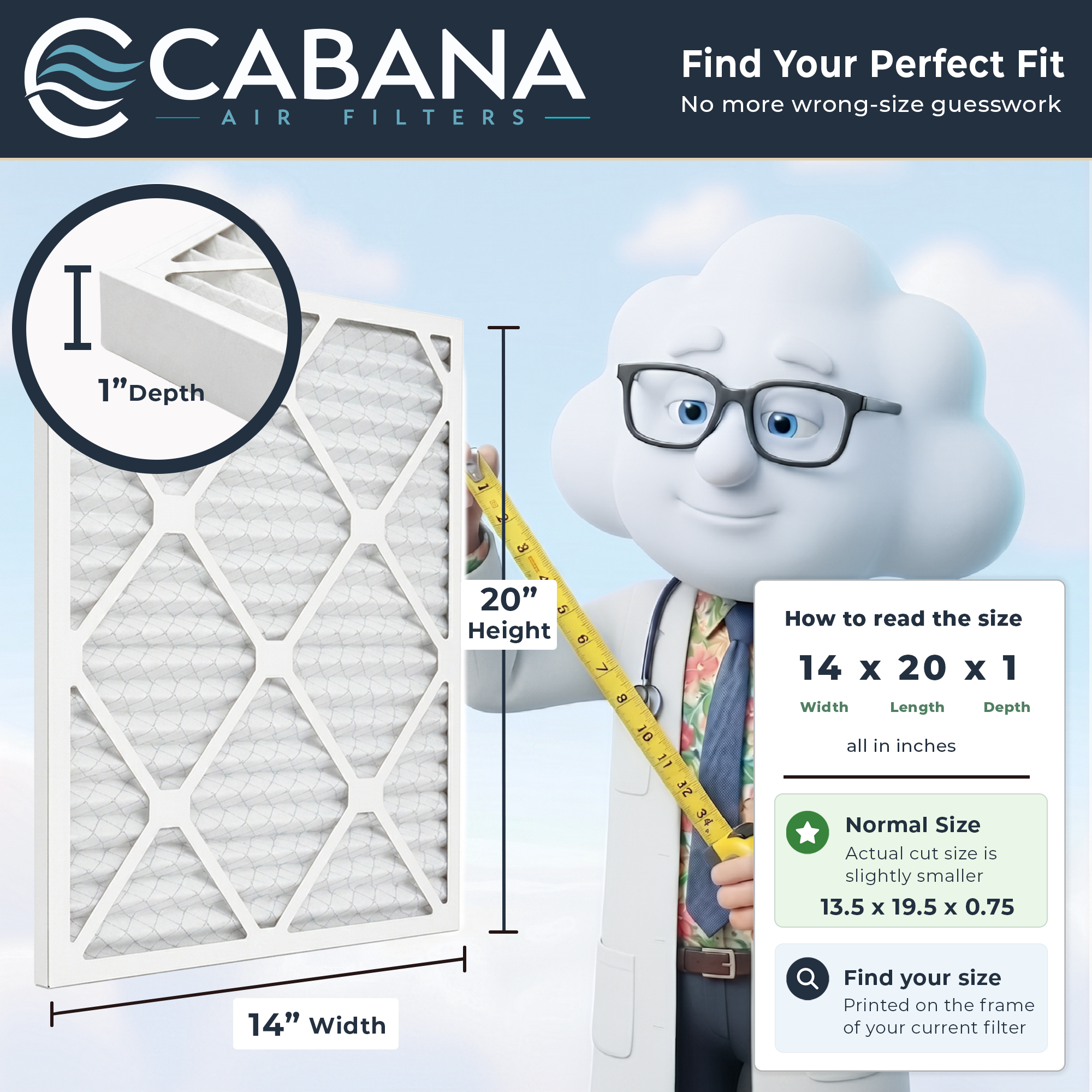 Cabana Air Filters 6 Pack HVAC Furnace Air Filters, MERV 8, 14 x 20 x 1, White