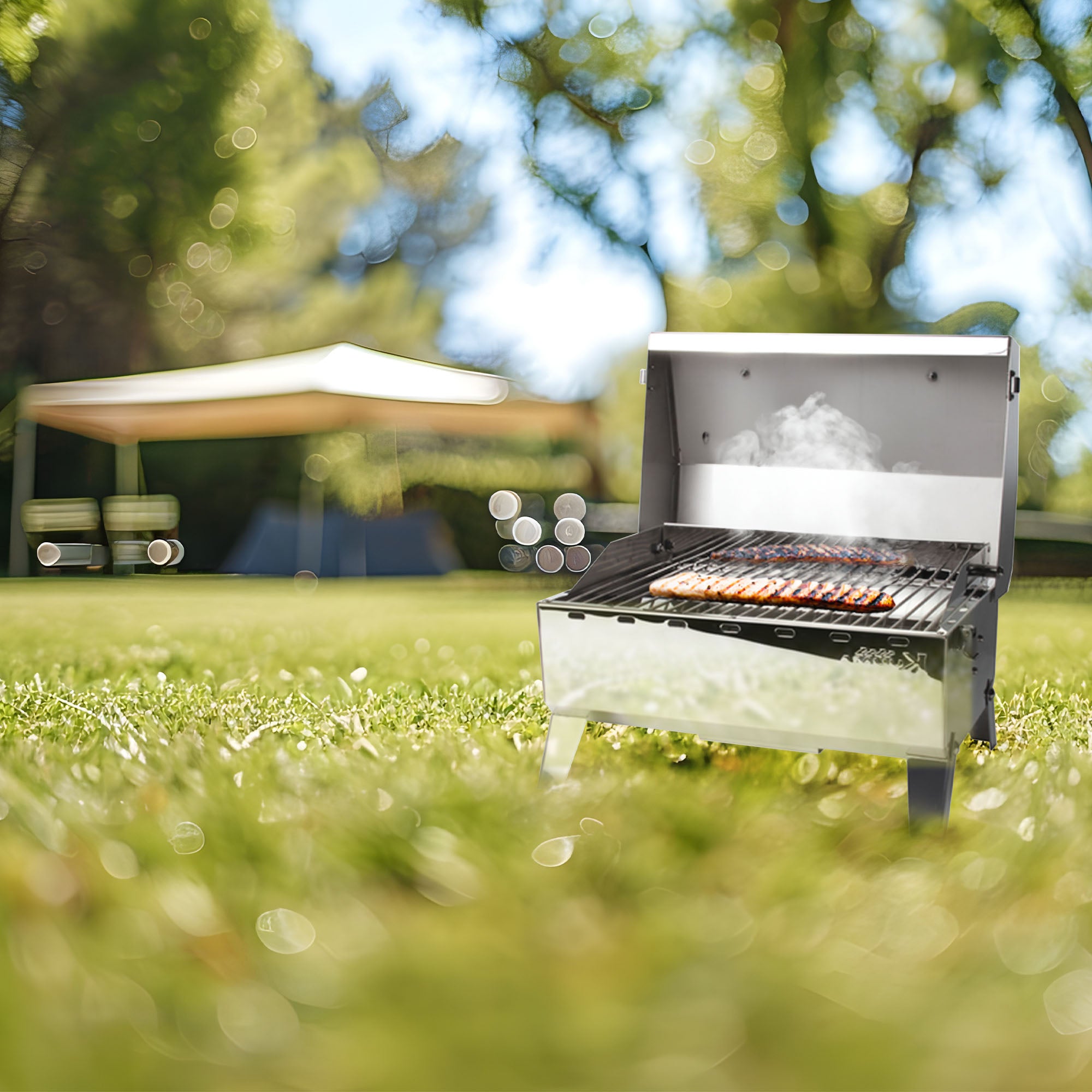 Camco Stow N Go 125 Stainless Steel Gas Grill w/Pedestal Mount, Silver(Open Box) - VMInnovations