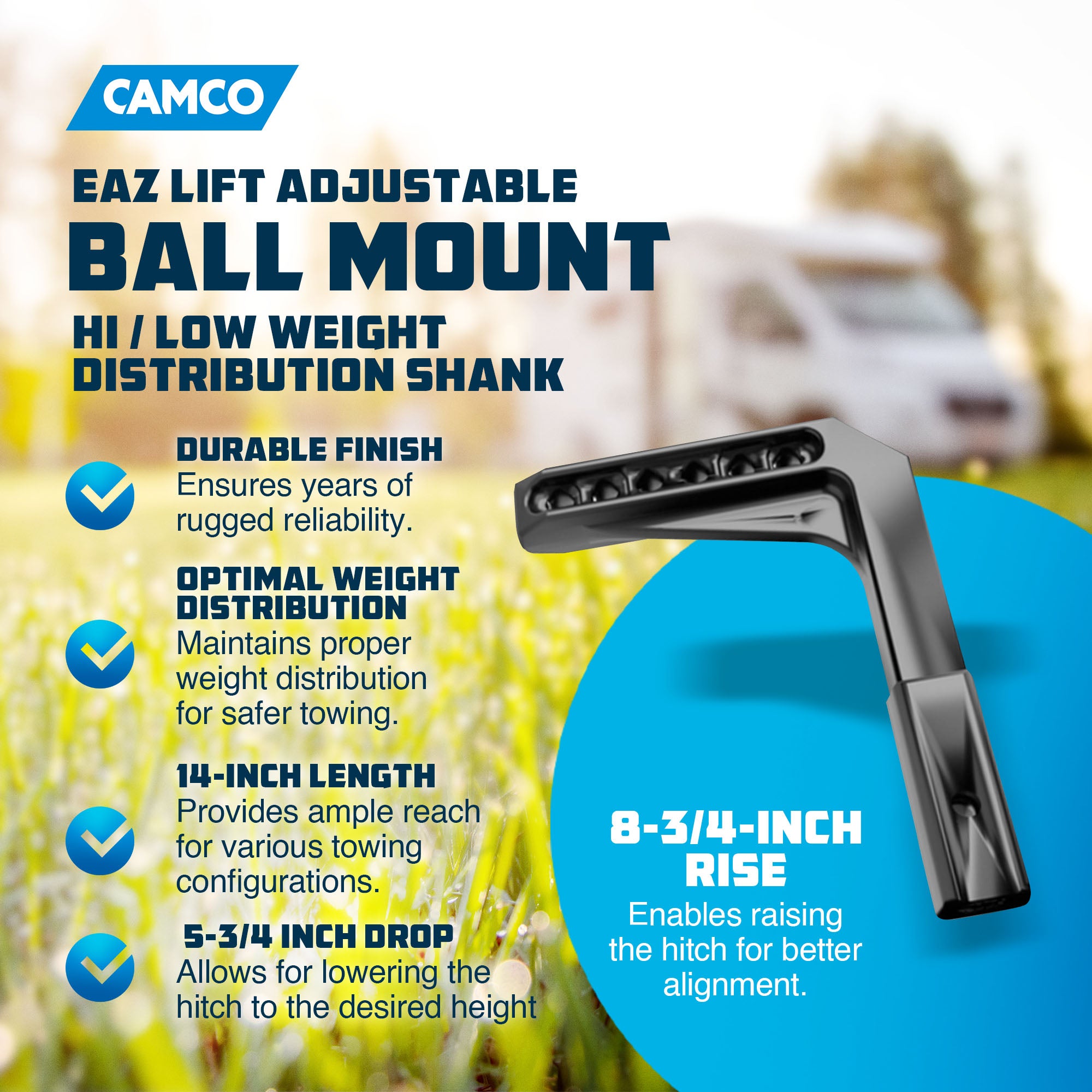 Camco EAZ Lift 14 x 5.75 x 8.75 inch RV Weight Distribution Steel Shanks, Black - VMInnovations