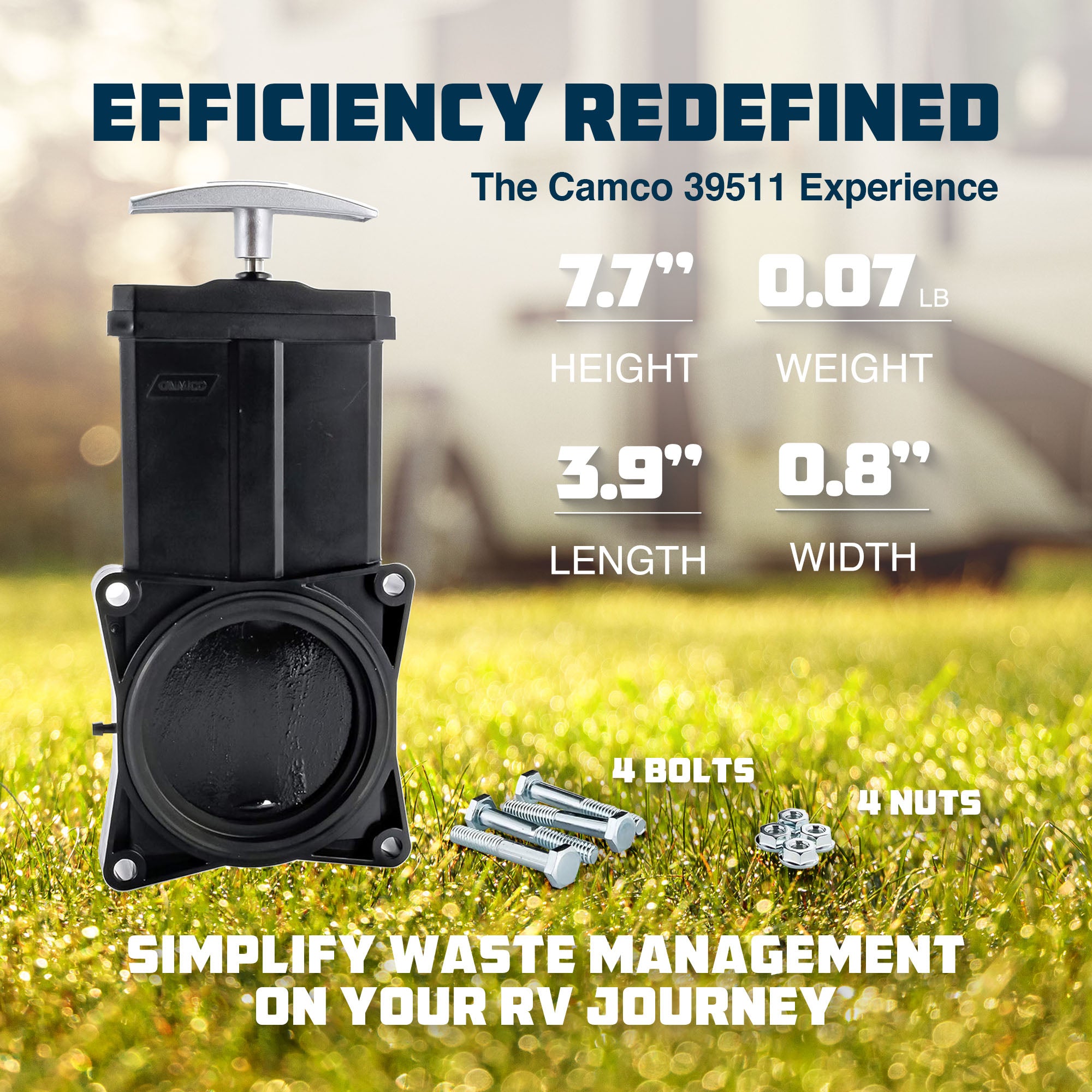 Camco 39511 3 inch Replacement Waste Valve with Metal Handle for RV Water Tanks - VMInnovations