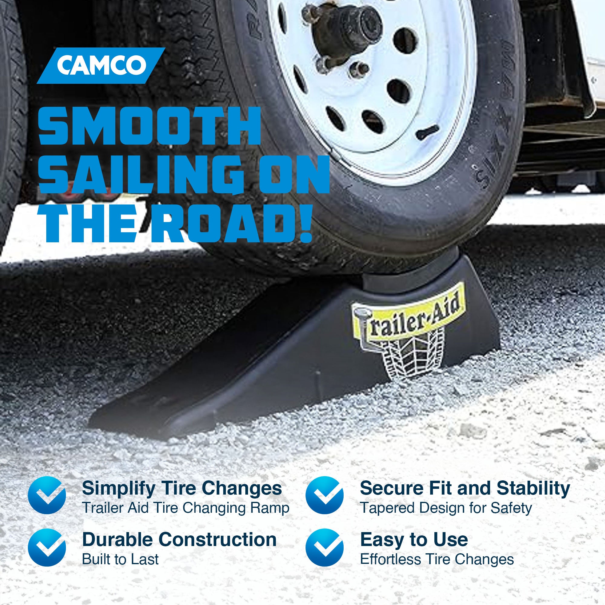 Camco Trailer Aid Tandem Trailer Tire Changing Ramp with 4.5 Inch Lift, Black - VMInnovations