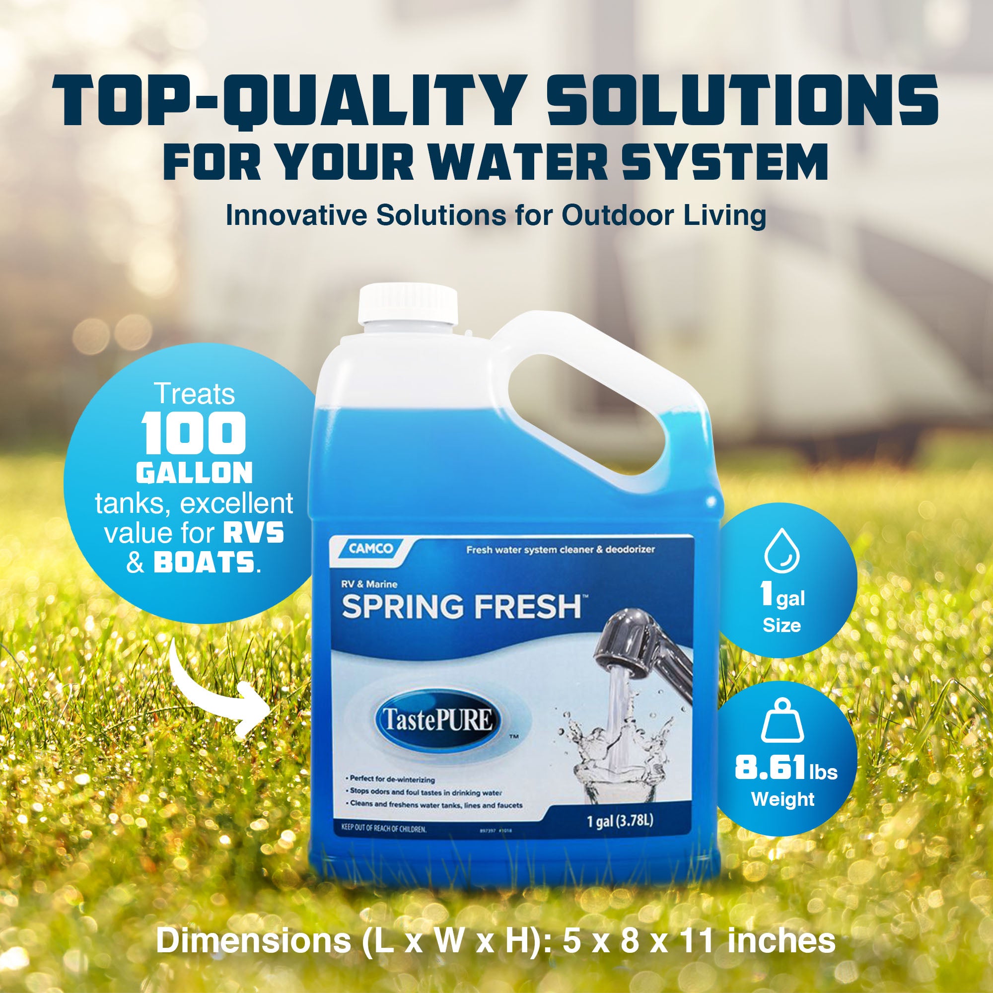 Camco TastePURE Spring Fresh 128 oz RV Water System Cleaner & Deodorizer, 4 Pack