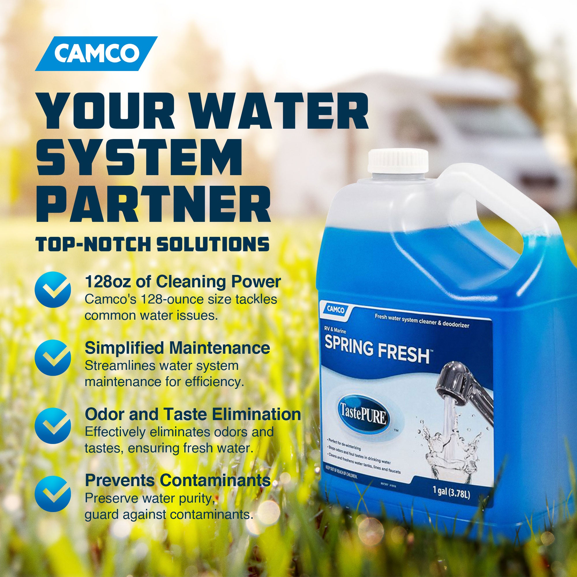 Camco TastePURE Spring Fresh 128 oz RV Water System Cleaner & Deodorizer, 4 Pack