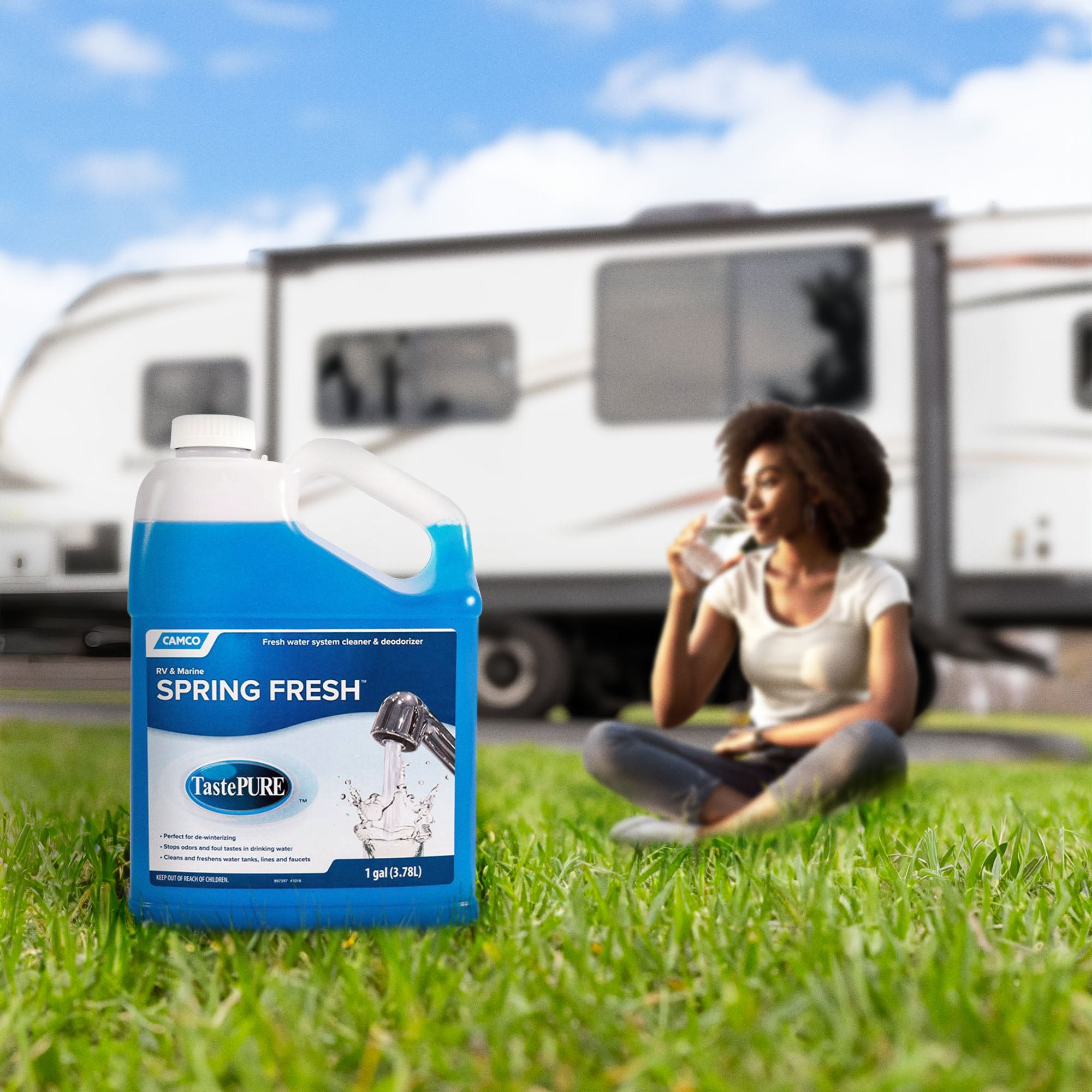 Camco TastePURE Spring Fresh 128 oz RV Water System Cleaner & Deodorizer, 4 Pack