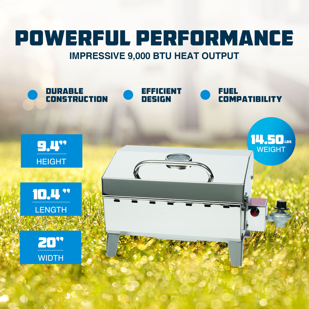 Camco  Grill-Stow N Go 125 Portable Propane Gas Grill with Temperature Gauge - VMInnovations