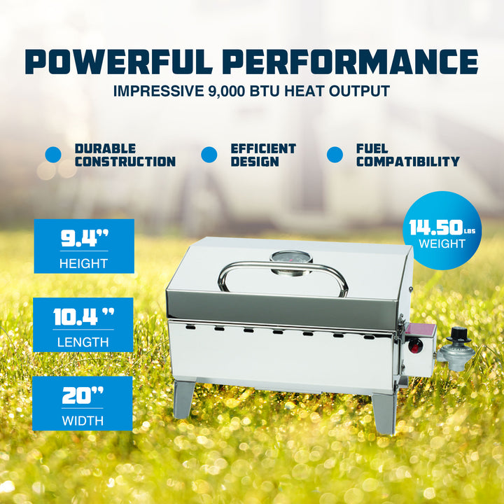 Camco  Grill-Stow N Go 125 Portable Propane Gas Grill with Temperature Gauge - VMInnovations