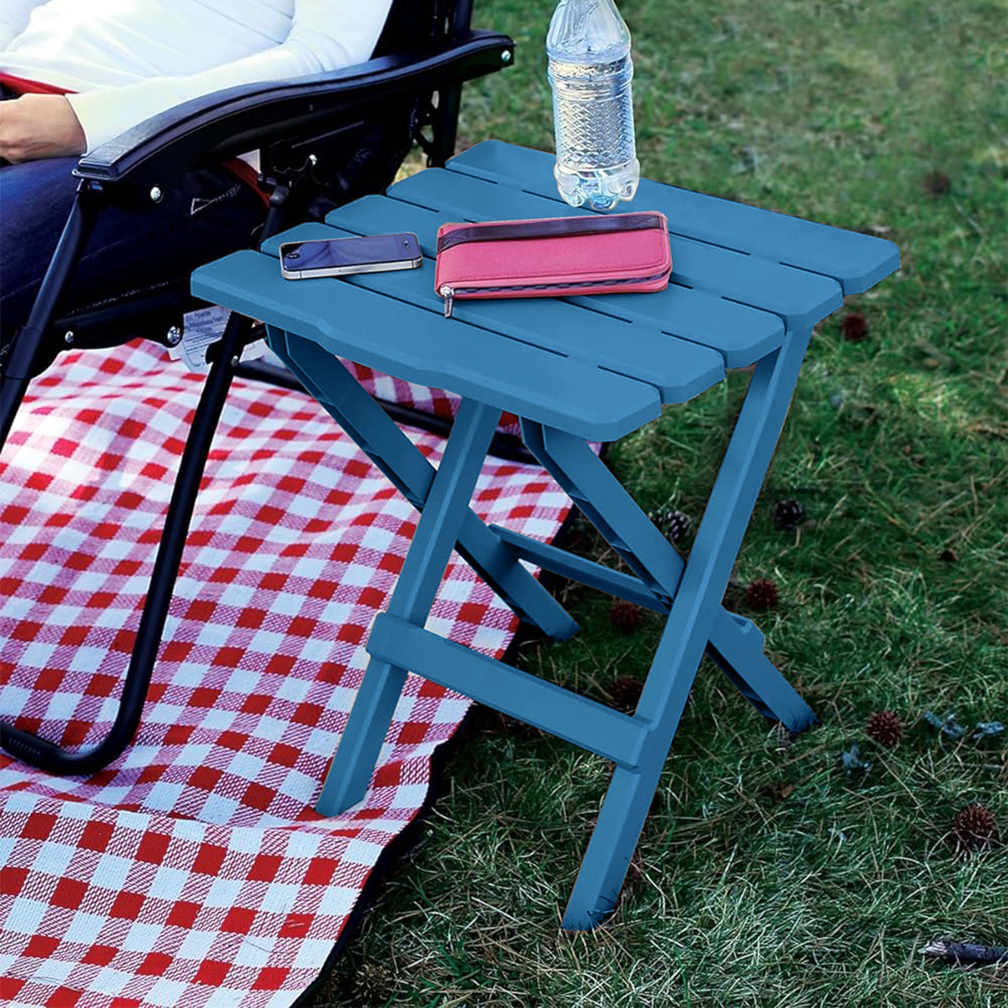 Camco Adirondack Style Folding Plastic Large Table, Indoor or Outdoor Use, Aqua - VMInnovations