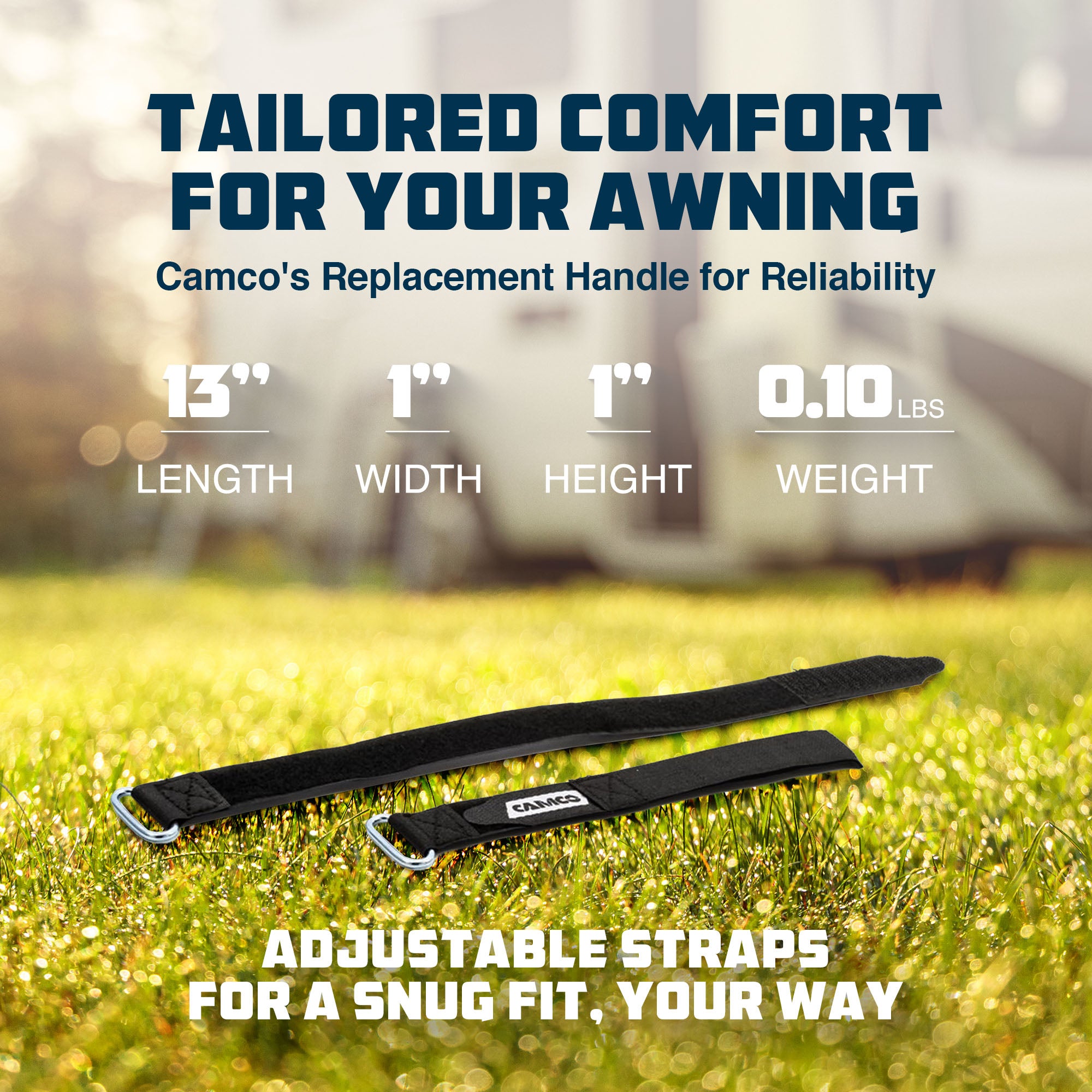 Camco 42503 Universal Fit 12 Inch Replacement Awning Strap Set with Metal D-Ring - VMInnovations