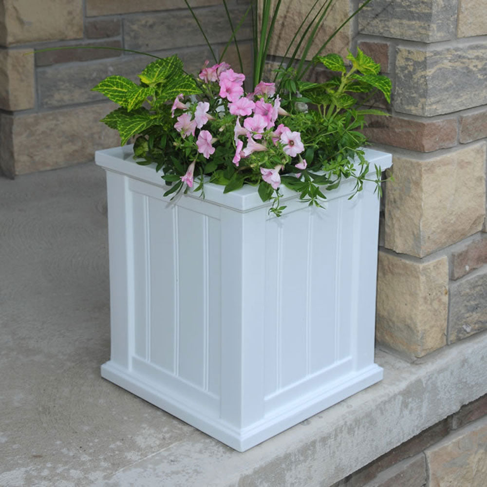 Mayne Cape Cod Large 16 In Square Plastic Outdoor Flower Pot Planter Box, White
