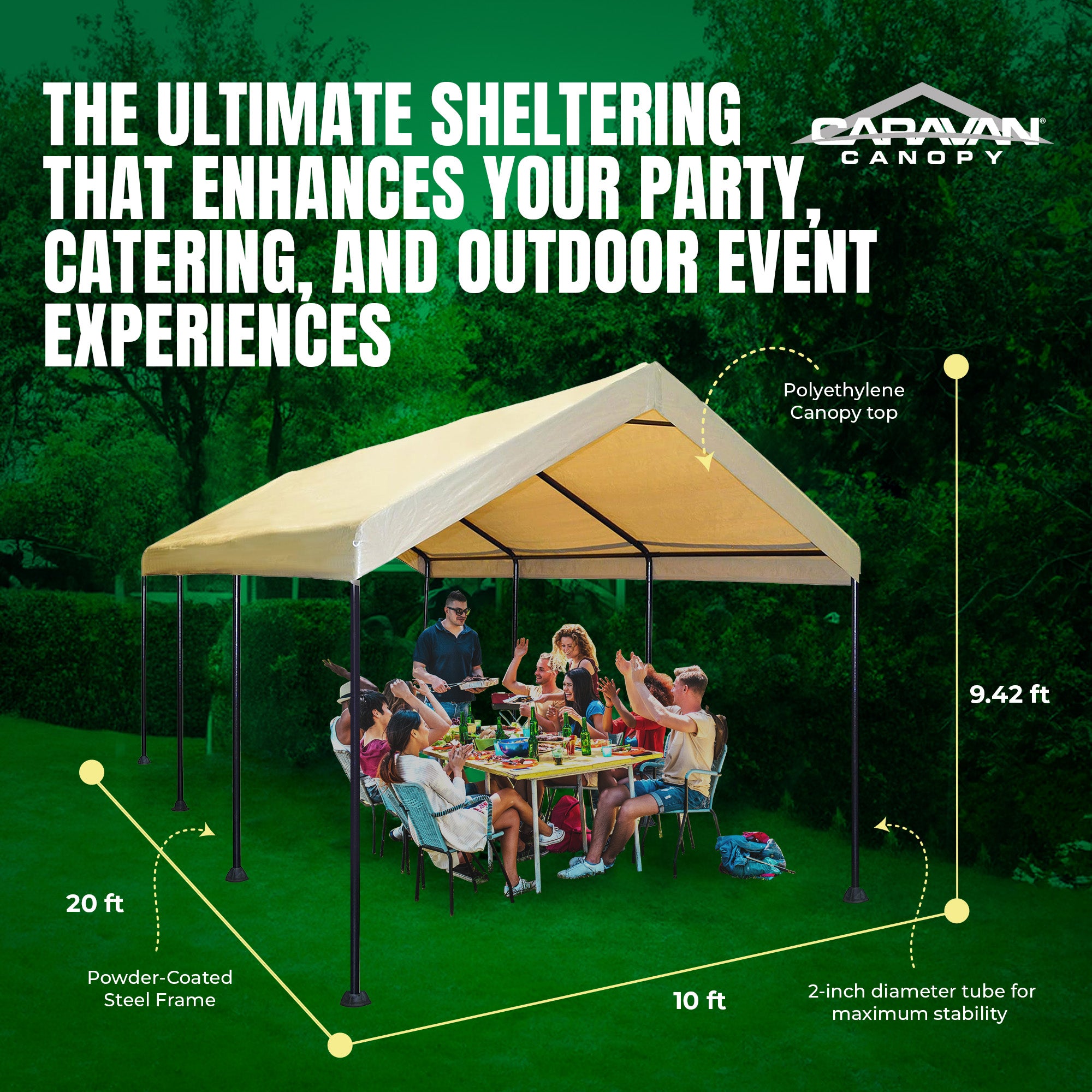 Caravan Canopy Mega Domain Waterproof Steel Frame Carport, 10 x 20 Feet, Tan - VMInnovations