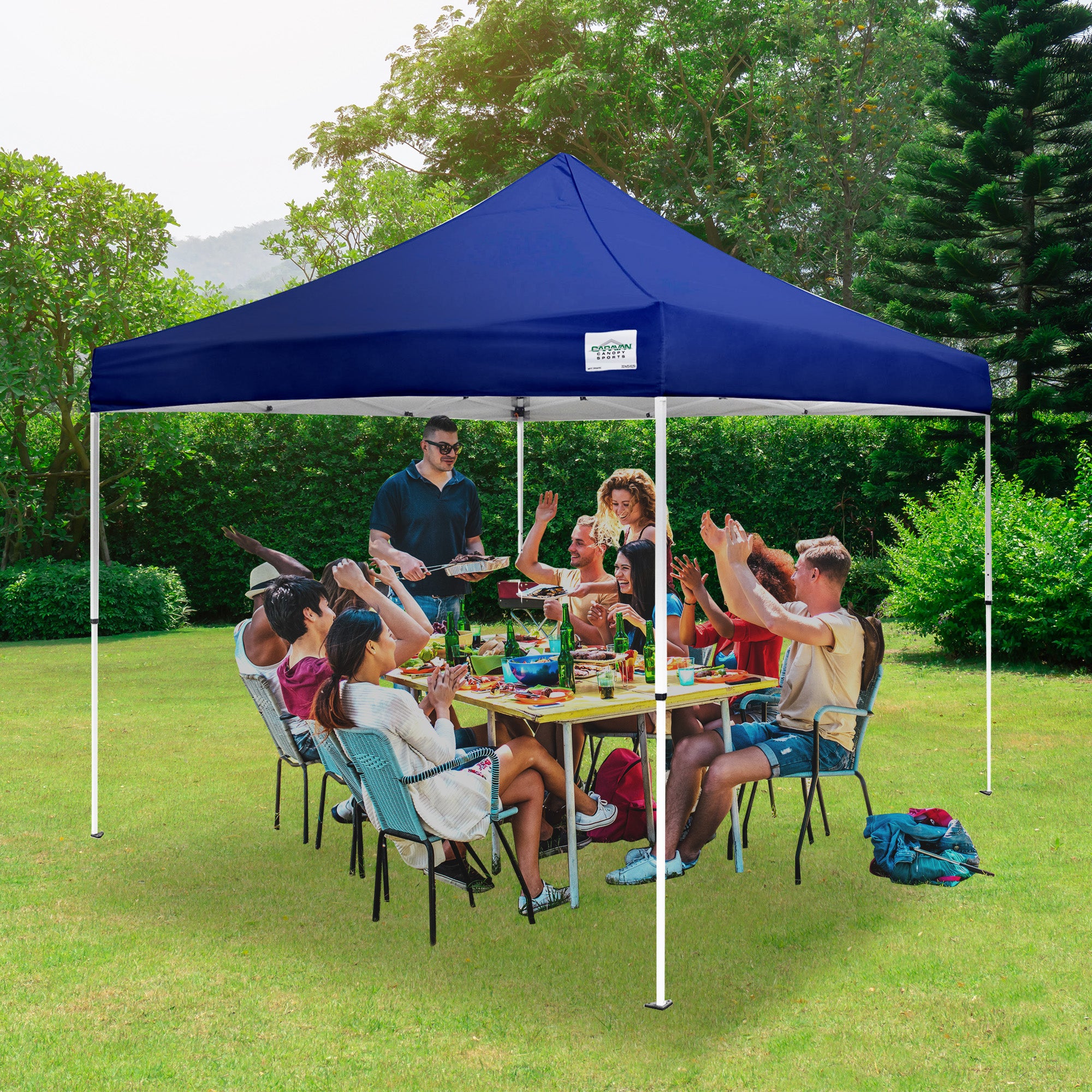 Caravan Canopy M Series Pro 2 10 x 10 Foot Shade Tent w/ Roller Bag, Navy Blue - VMInnovations