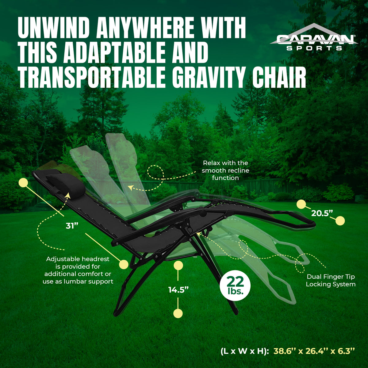 Caravan Sports Zero Gravity Folding Patio Lounge Chair, Black (Pair) (Used)