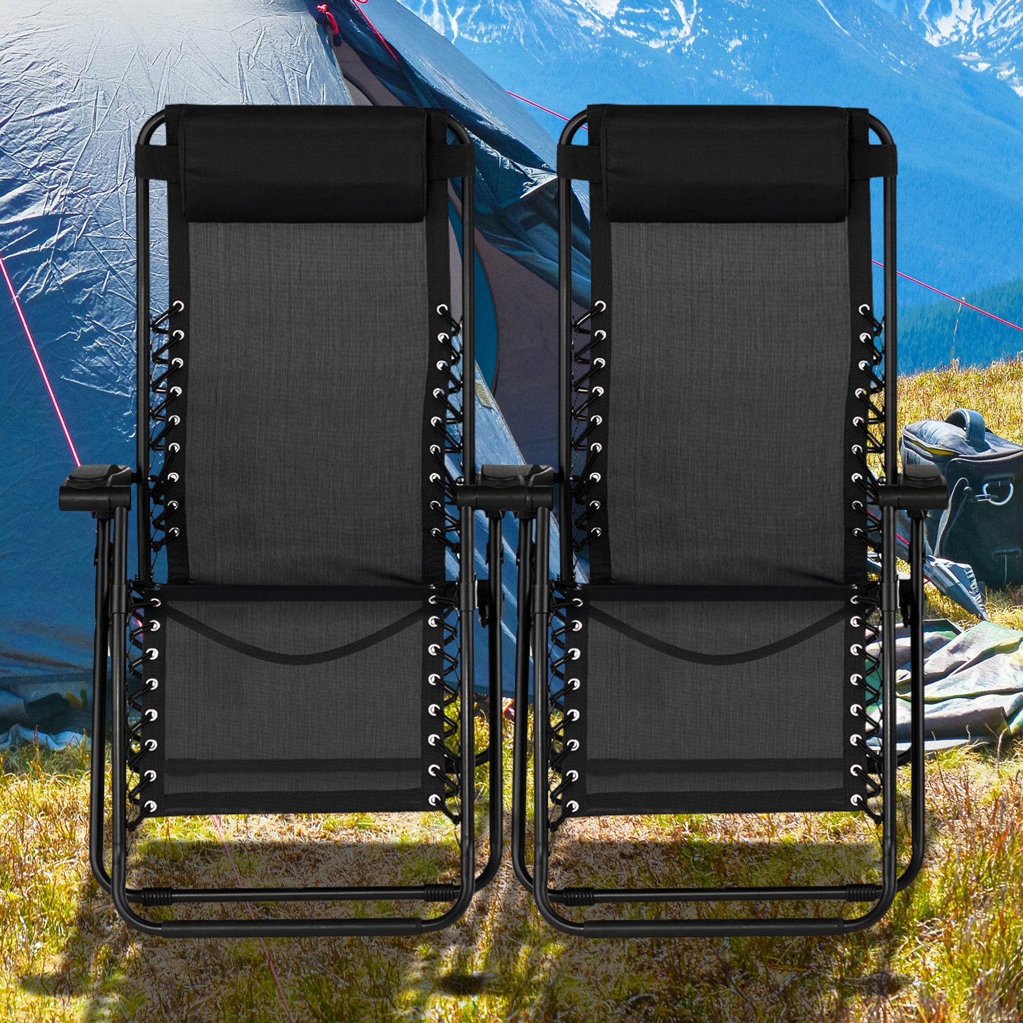 Caravan Sports Zero Gravity Outdoor Folding Patio Lounge Chair, Black (Pair) - VMInnovations