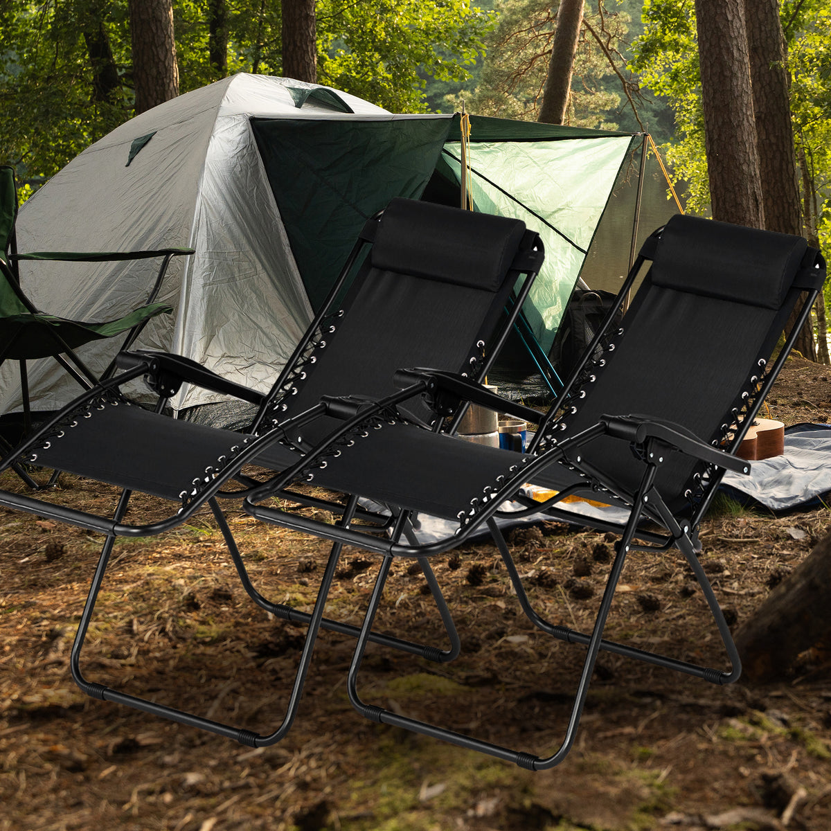 Caravan Sports Zero Gravity Folding Patio Lounge Chair, Black (Pair) (Used)