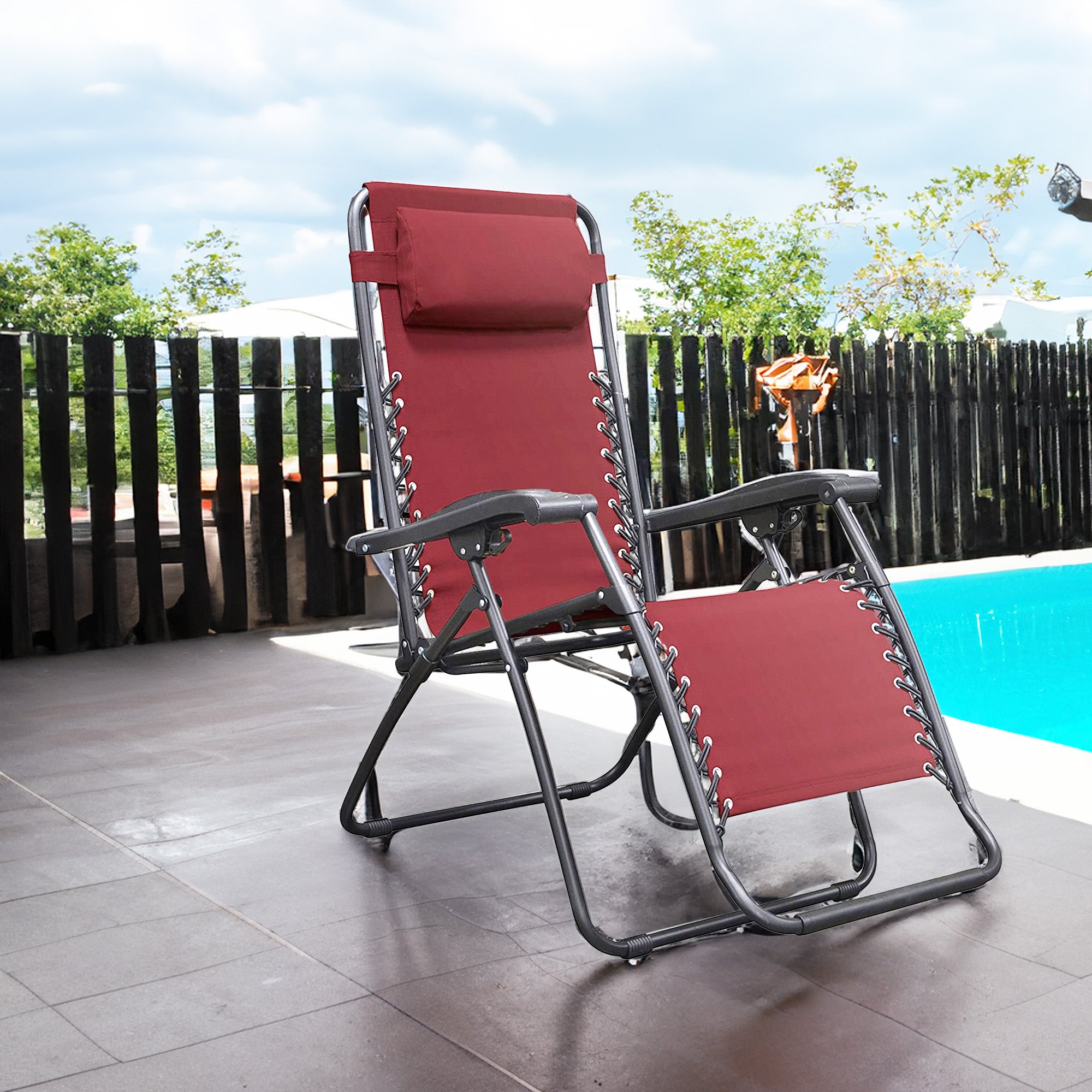 Caravan Sports Zero Gravity Outdoor Folding Camping Patio Lounge Chair, Burgundy - VMInnovations