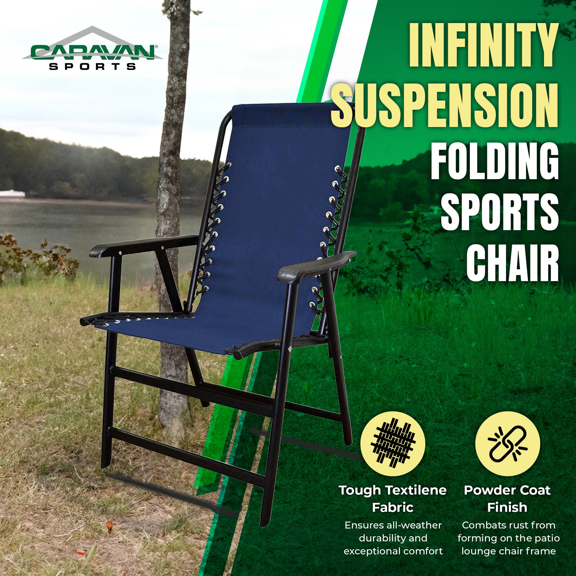 Caravan Canopy Portable Folding Sports Chair with Bungee System, Blue (Open Box) - VMInnovations