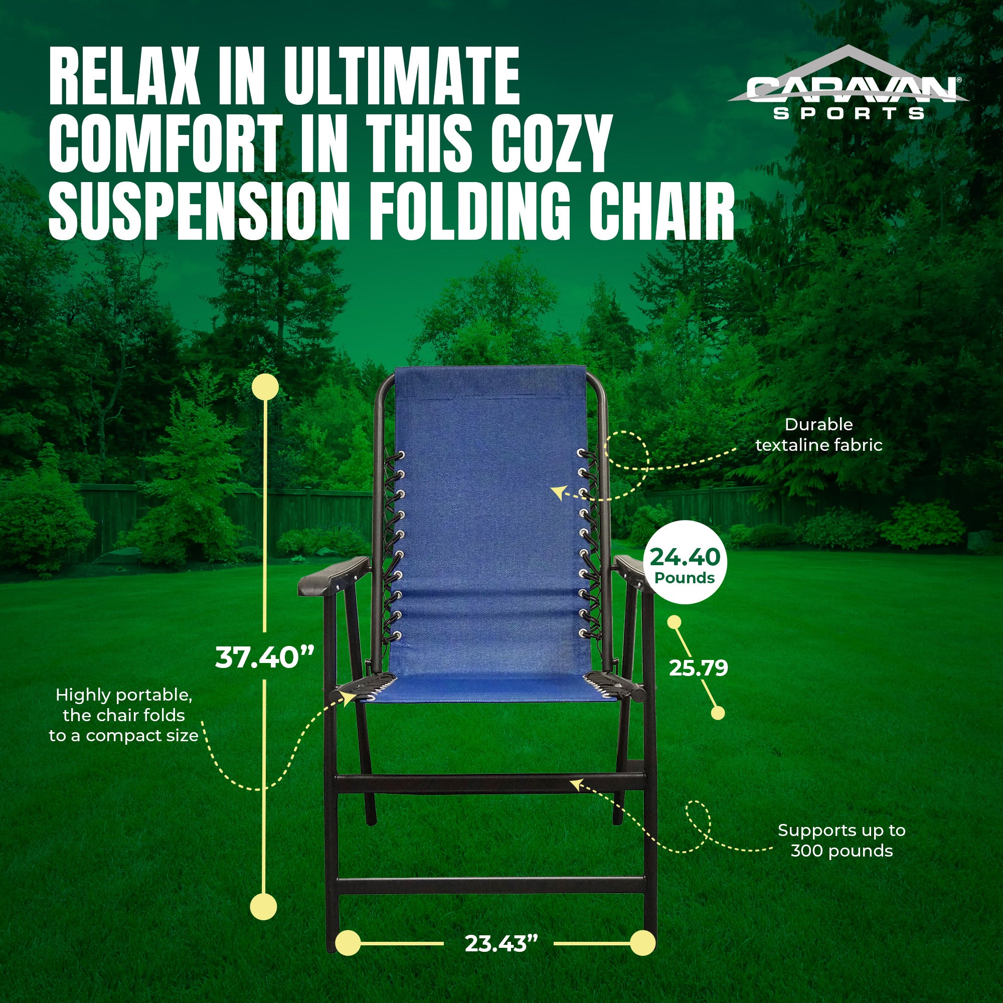 Caravan Canopy Portable Folding Sports Chair with Bungee System, Blue (Open Box) - VMInnovations
