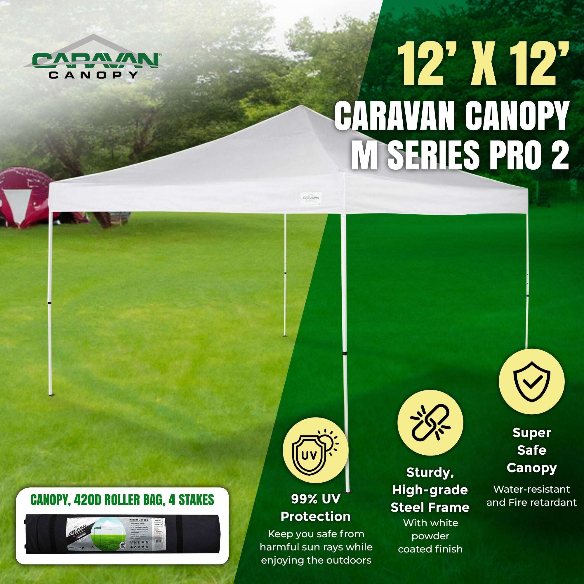 Caravan Canopy M Series Pro 2 12x12 Ft Instant Canopy, White (Open Box) - VMInnovations