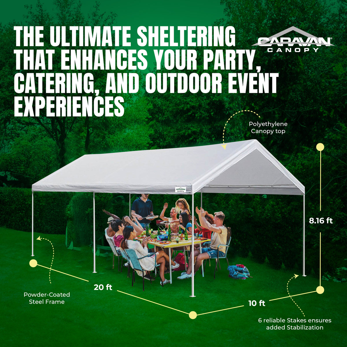 Caravan Canopy Domain 10 x 20 Foot Straight Leg Instant Canopy Tent Set, White