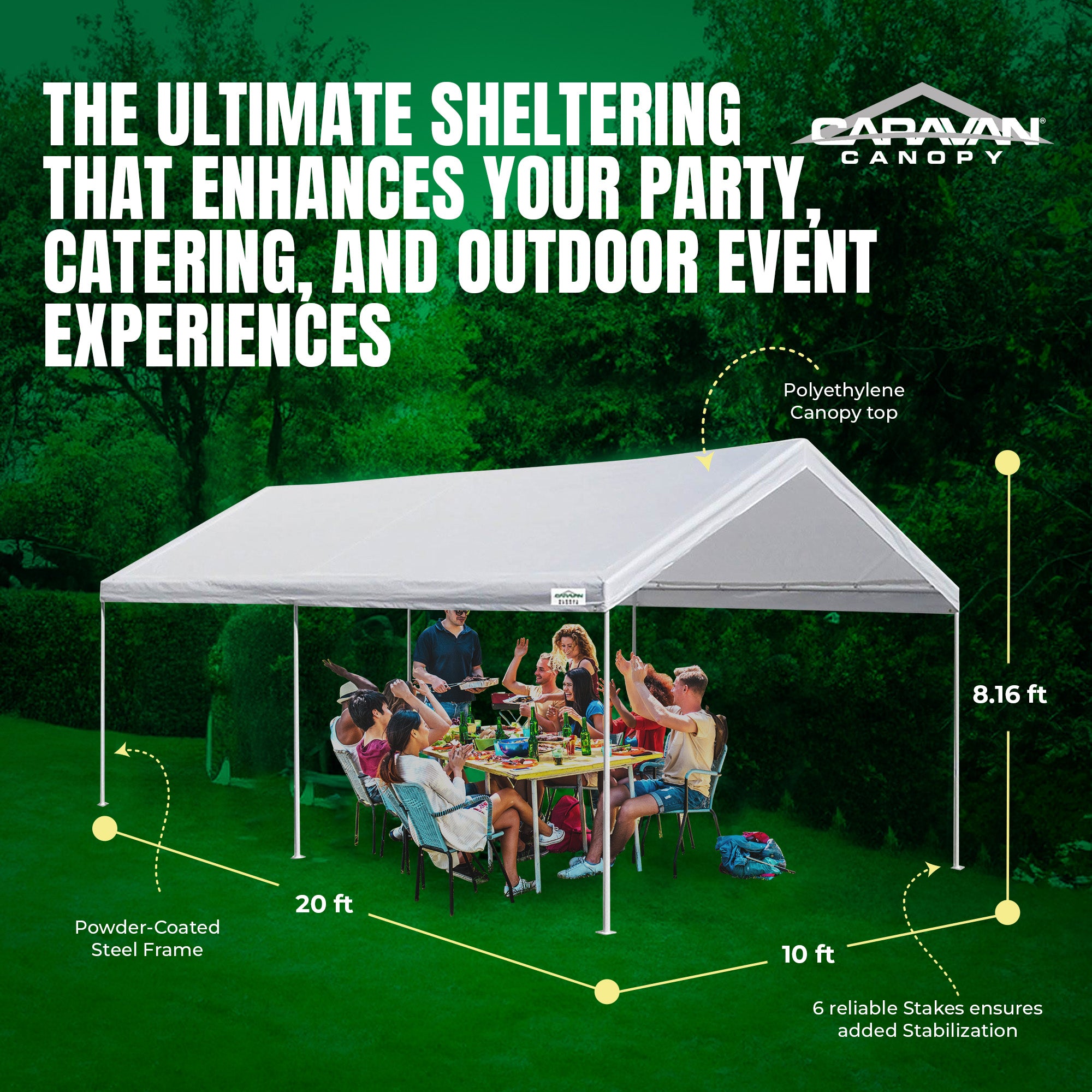 Caravan Canopy Domain 10 x 20 Foot Straight Leg Instant Canopy Tent Set, White