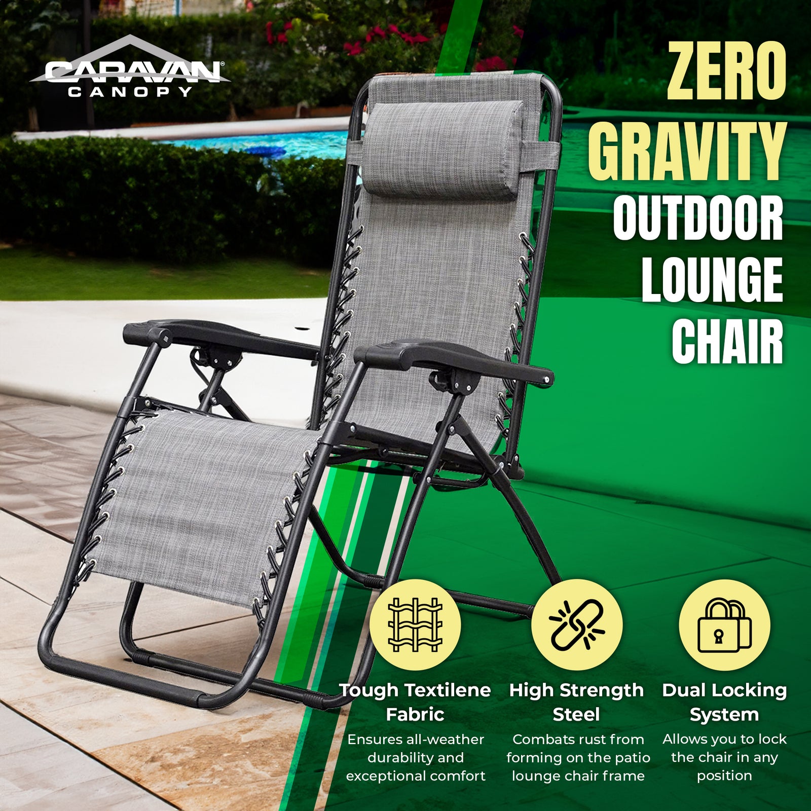 Caravan Sports Zero Gravity Outdoor Folding Camping Patio Lounge Chair, Gray - VMInnovations