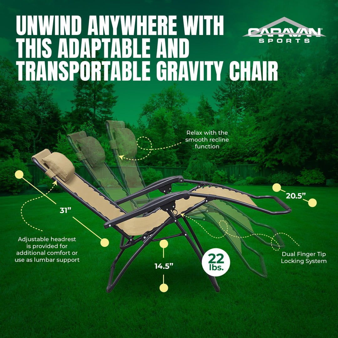 Caravan Sports Zero Gravity Outdoor Folding Camping Patio Lounge Chair, Beige - VMInnovations