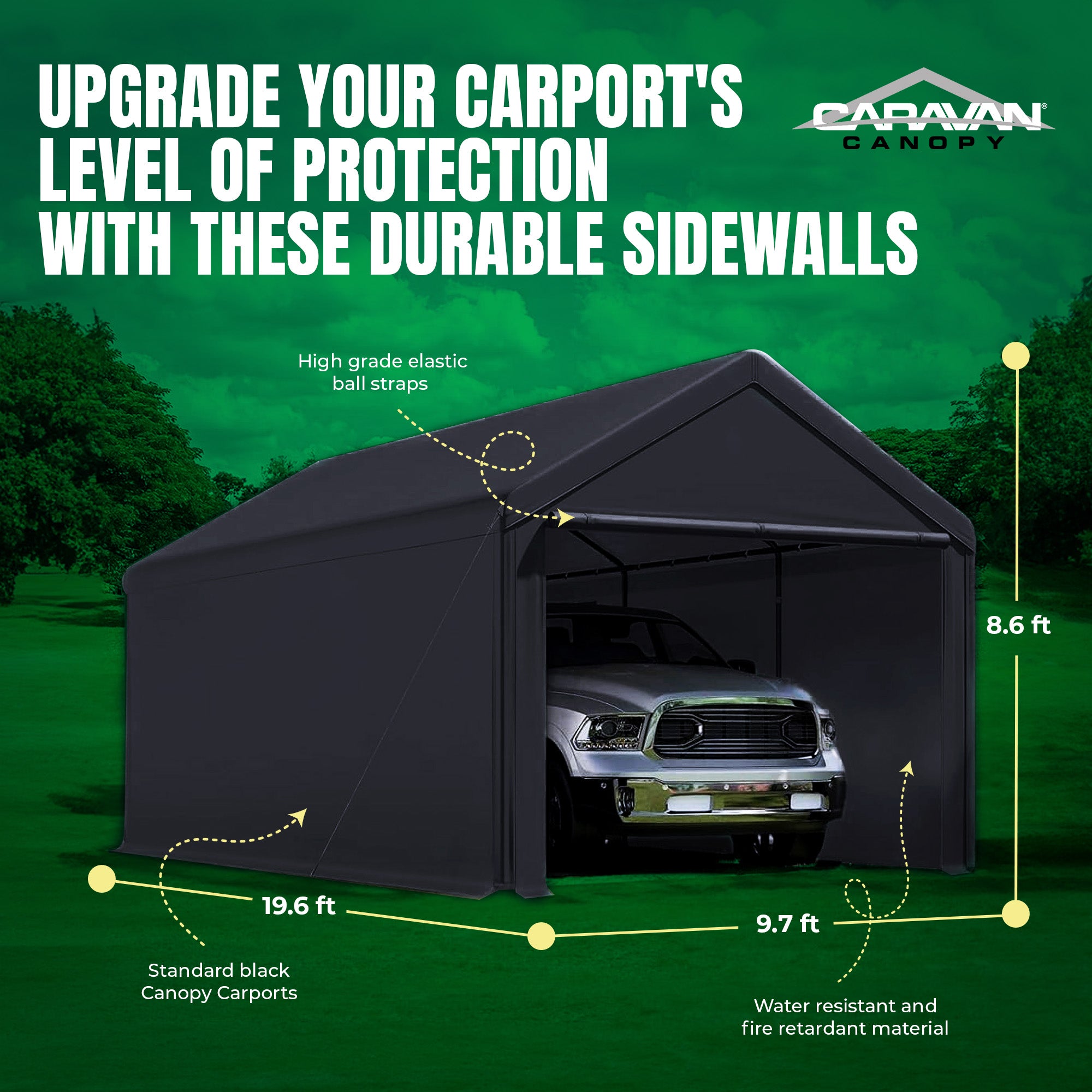 Caravan Canopy 20x10' Carport Tent Sidewalls, Black (Sidewalls Only)(Open Box)