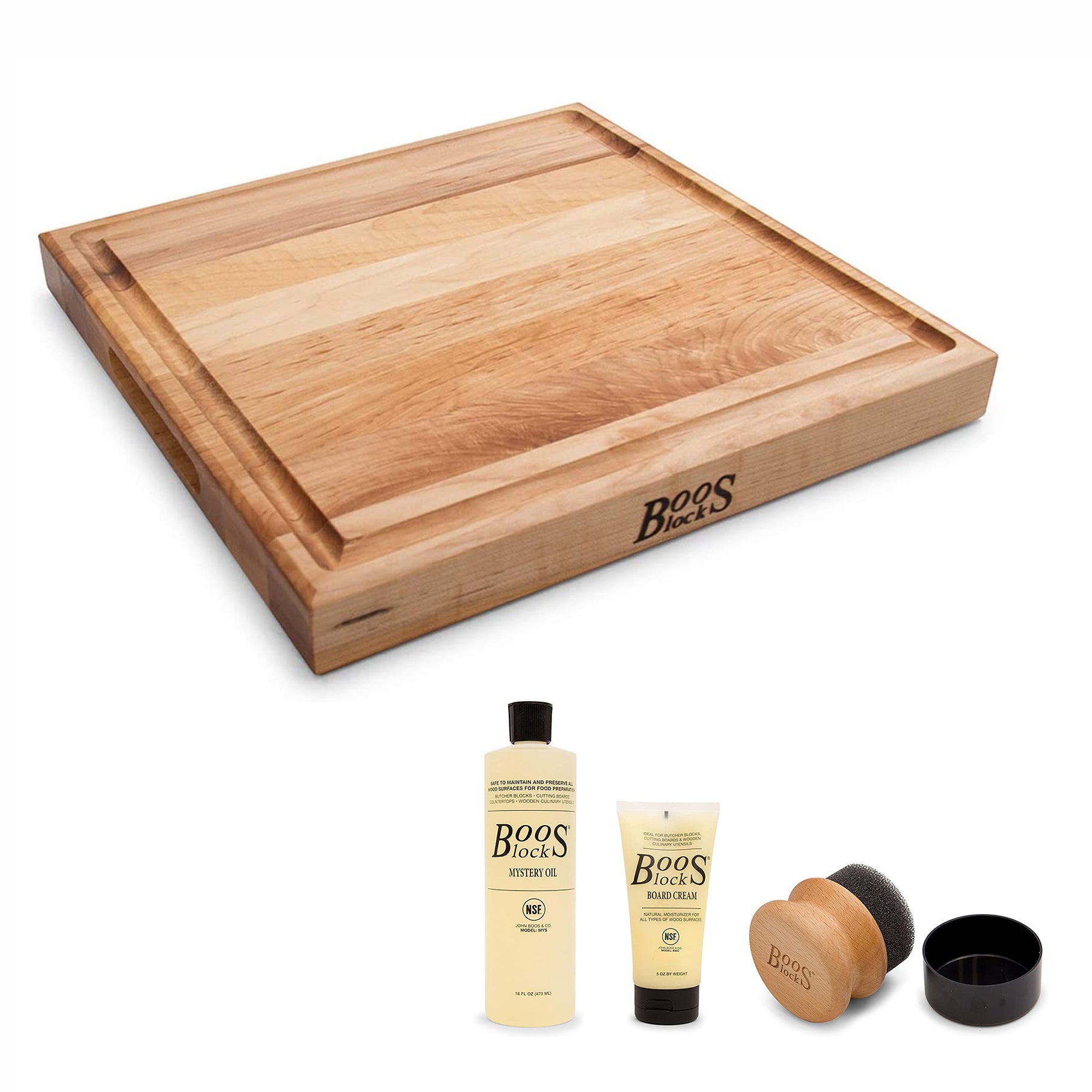 John Boos Block Square Cutting Board Bundle w/ 3 Piece Care and Maintenance Set - VMInnovations