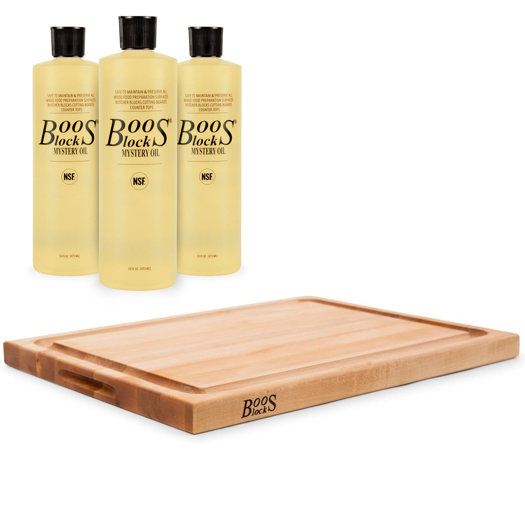 John Boos Block Cutting Board Bundle with 16Oz Mystery Maintenance Oil (3 Pack) - VMInnovations